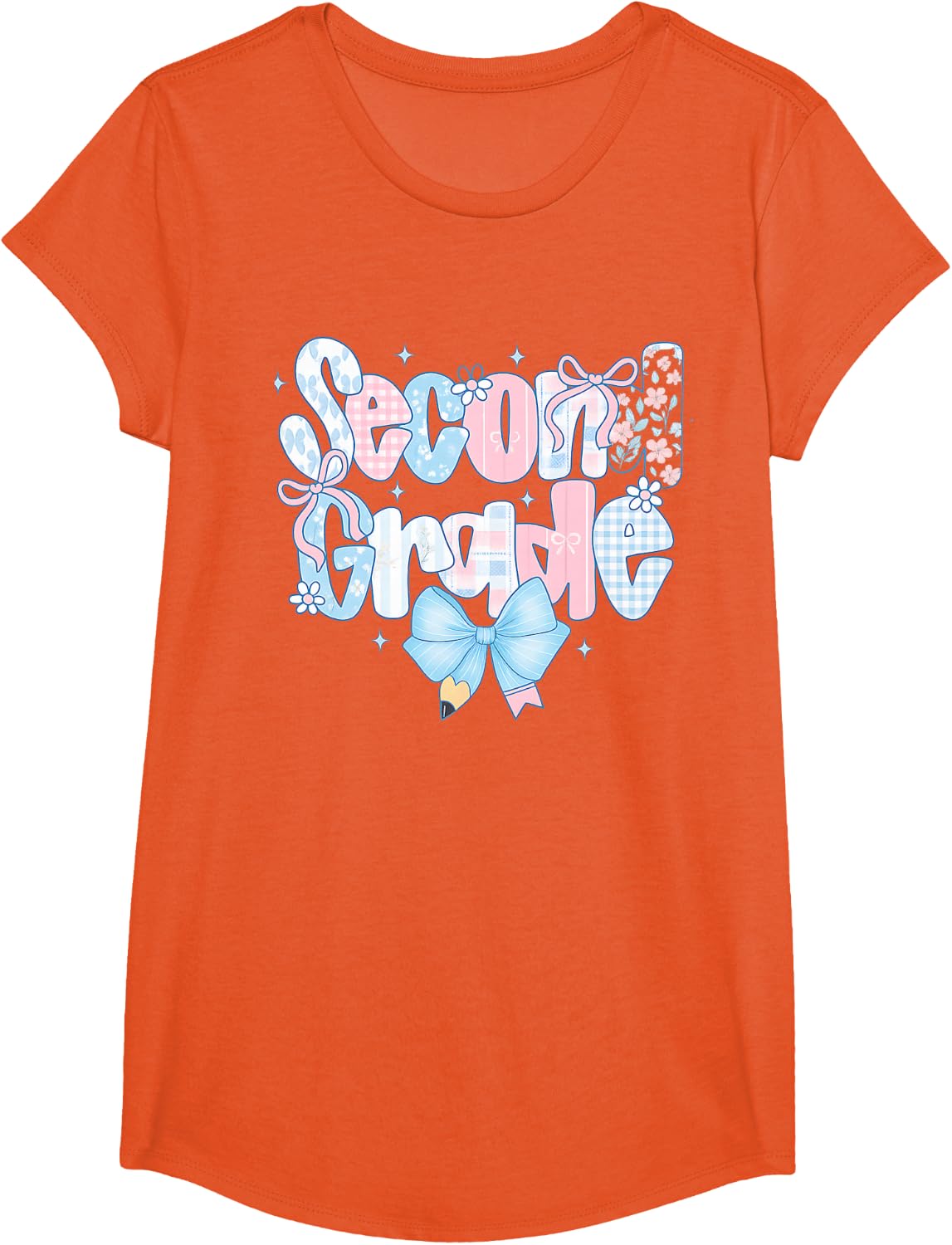 Preppy Second Grade Coquette Bow Back To School Teacher Girl T-Shirt - Girls Orange