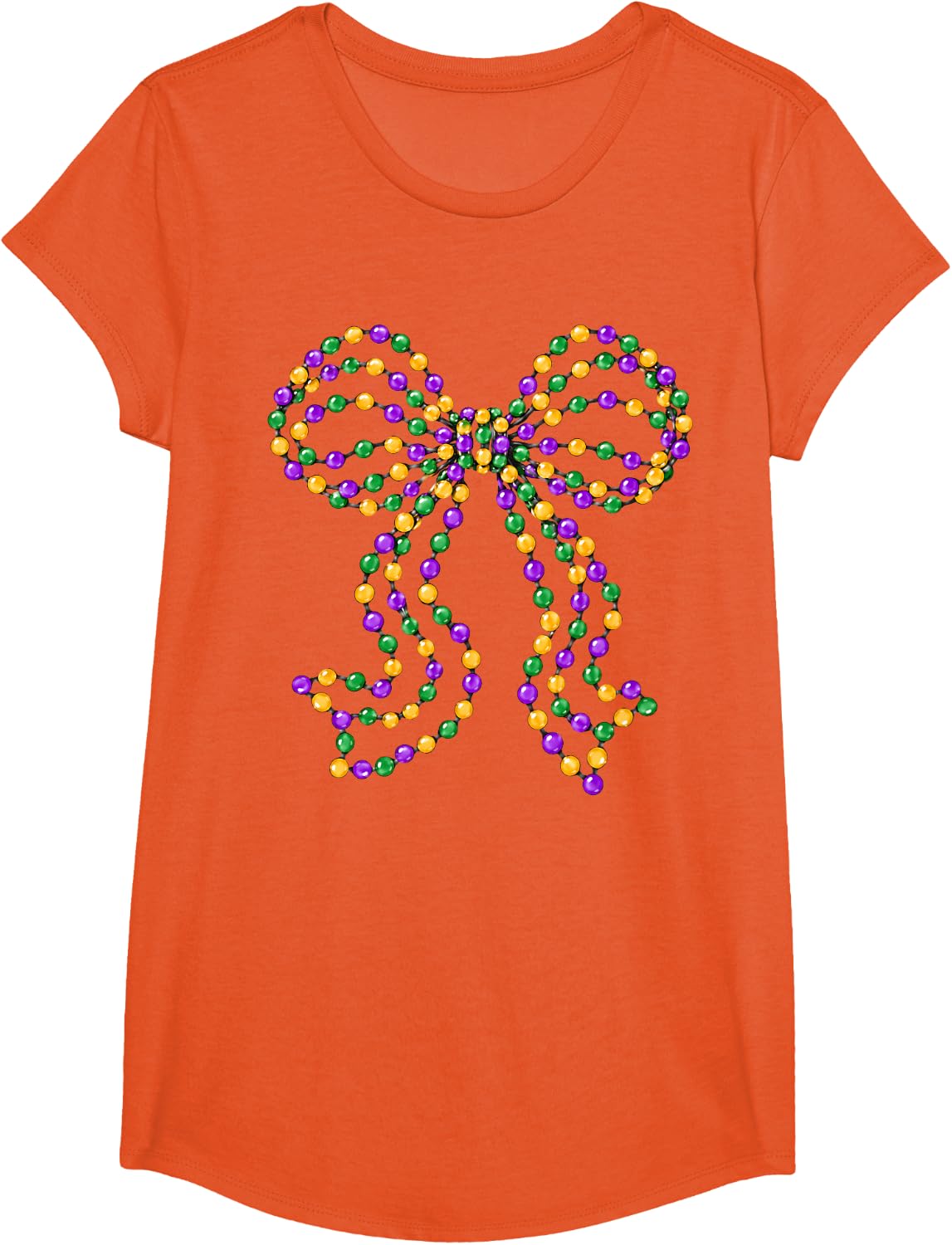 Mardi Gras Bead Bow Fleur De Lis Coquette Women Girl T-Shirt - Girls Orange