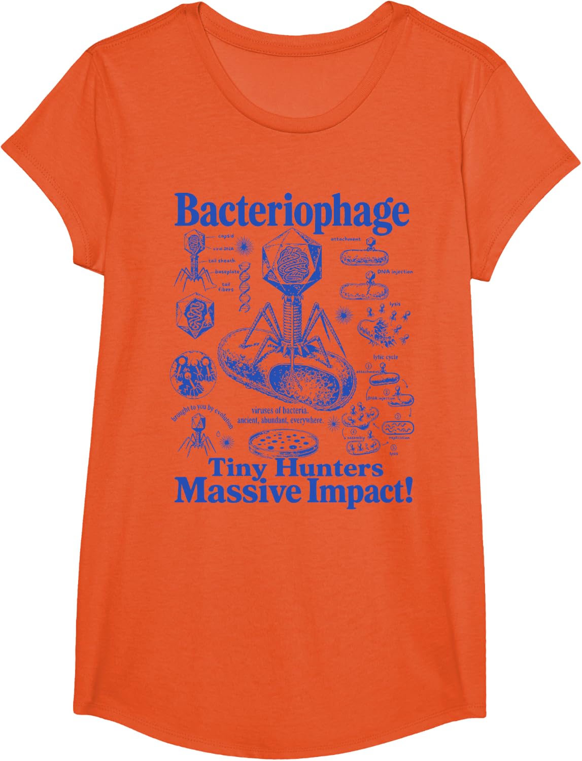 Cool Science Biology Lover bacteriophage Medical Student T-Shirt - Girls Orange