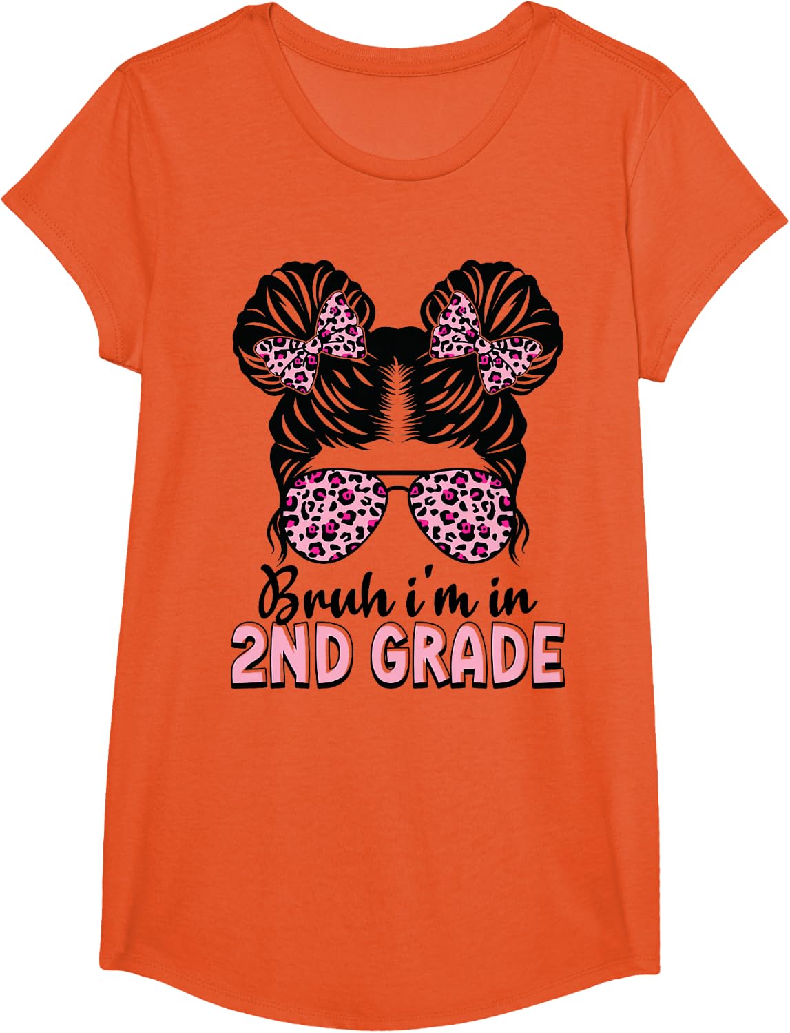 Second Grade Messy Bun Bruh i'm in 2nd Grade Girls Students T-Shirt - Girls Orange