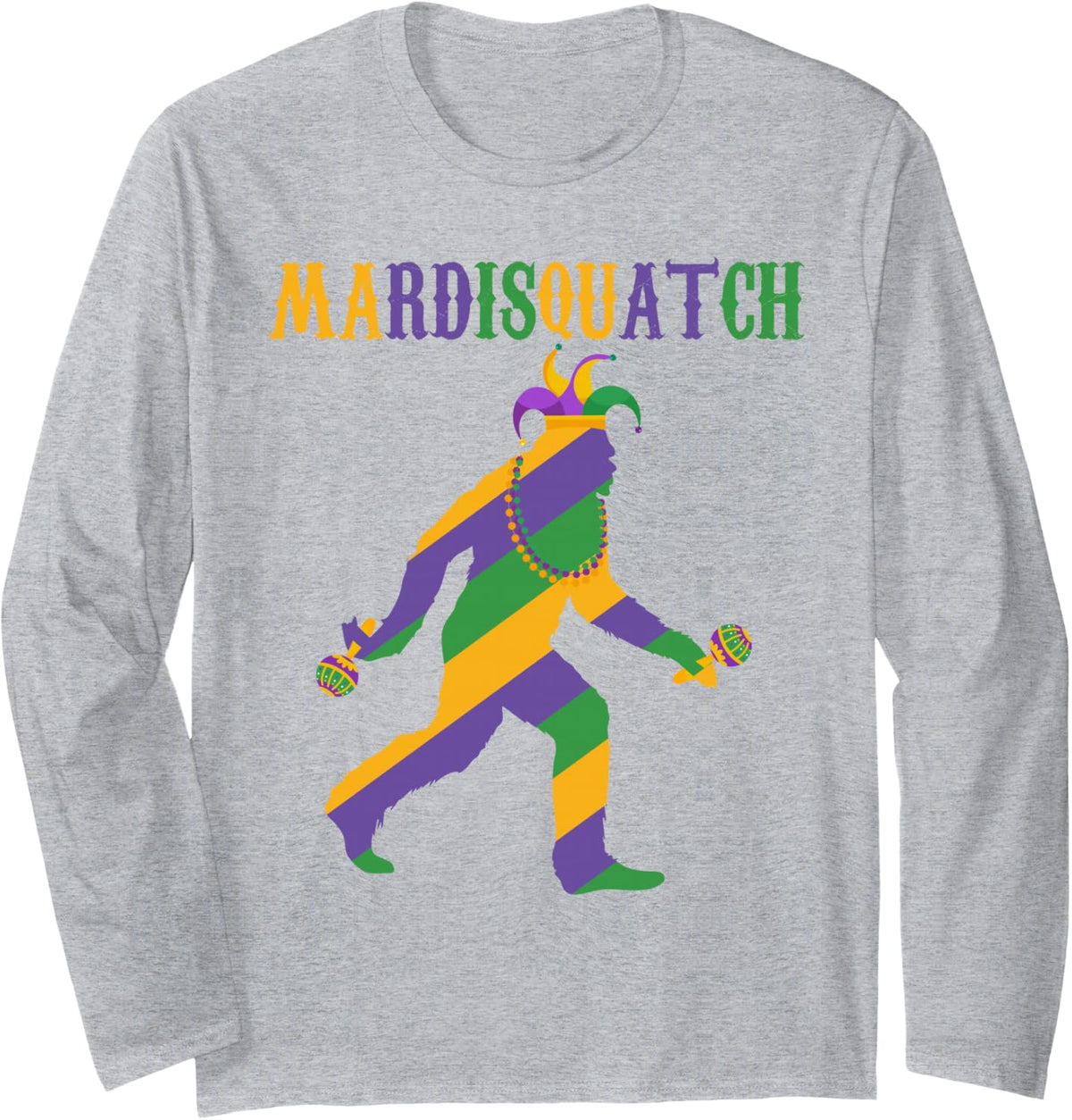 madi mardi gras bigfoot mardi gras clothes men mardisquatch Long Sleeve T-Shirt - Adult Unisex Heather Grey