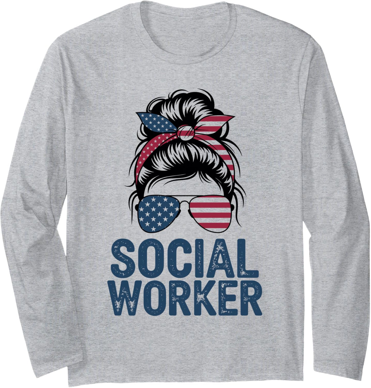 Social Worker American Flag Patriotic Long Sleeve T-Shirt - Adult Unisex Heather Grey