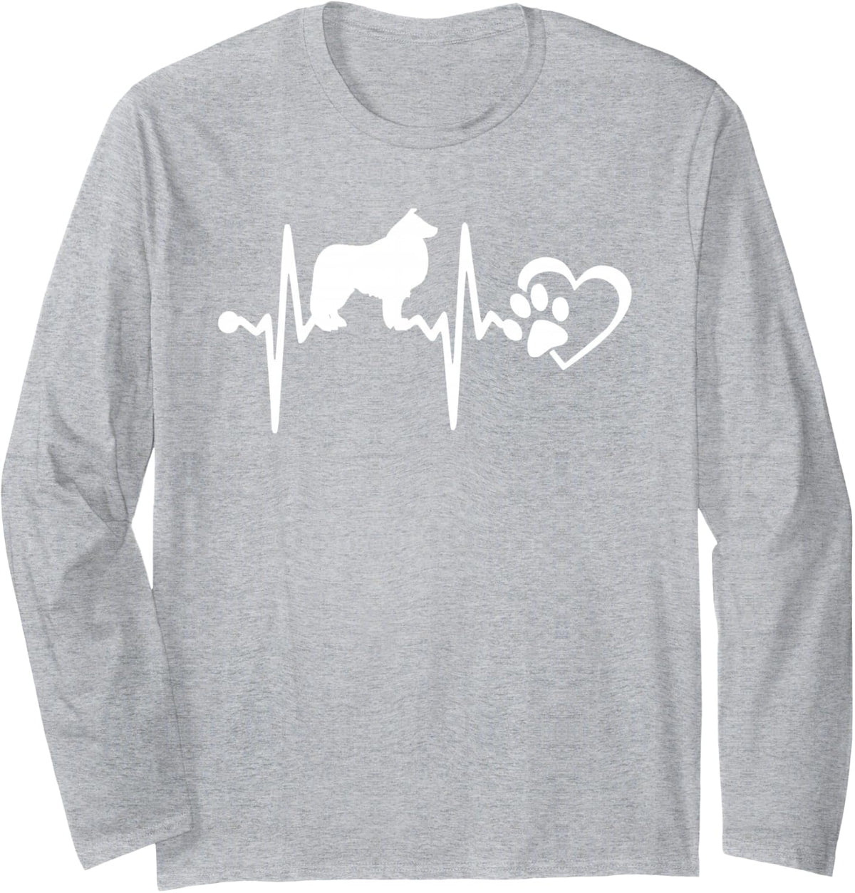 Border Collie Dog Paw Heartbeat Funny Puppy Lover Long Sleeve T-Shirt - Adult Unisex Heather Grey