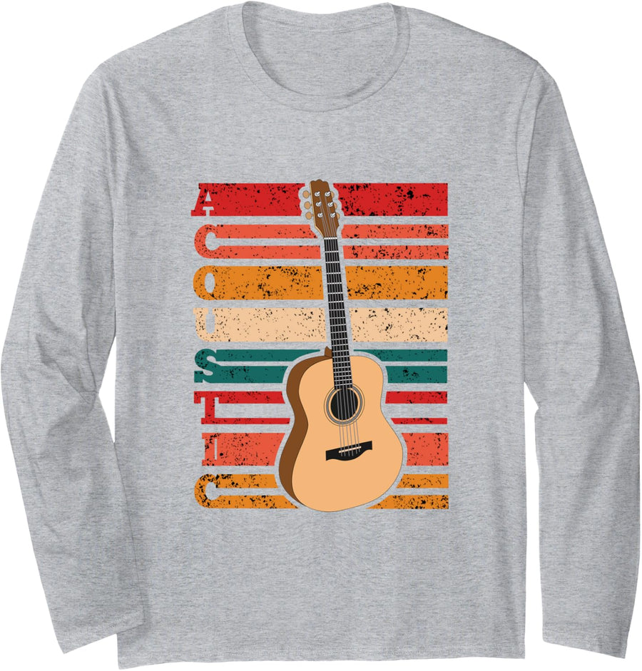 Acoustic Acoustic Guitar Long Sleeve T-Shirt - Adult Unisex Heather Grey