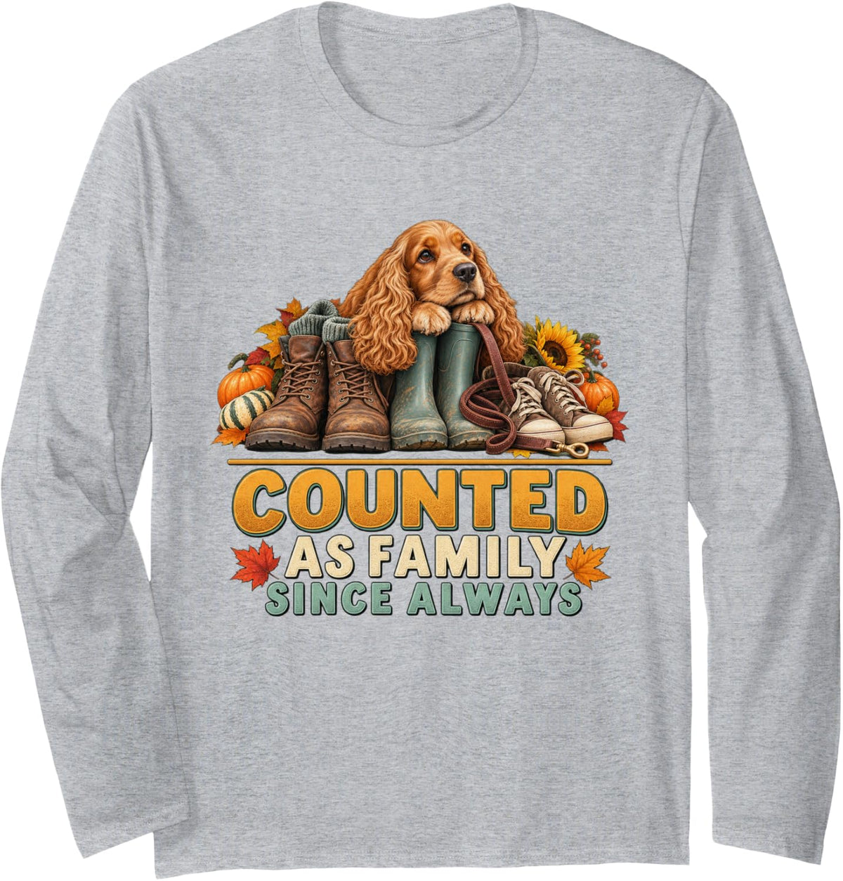 Counted As Family Since Always Cocker Spaniel Graphic Dog Long Sleeve T-Shirt - Adult Unisex Heather Grey