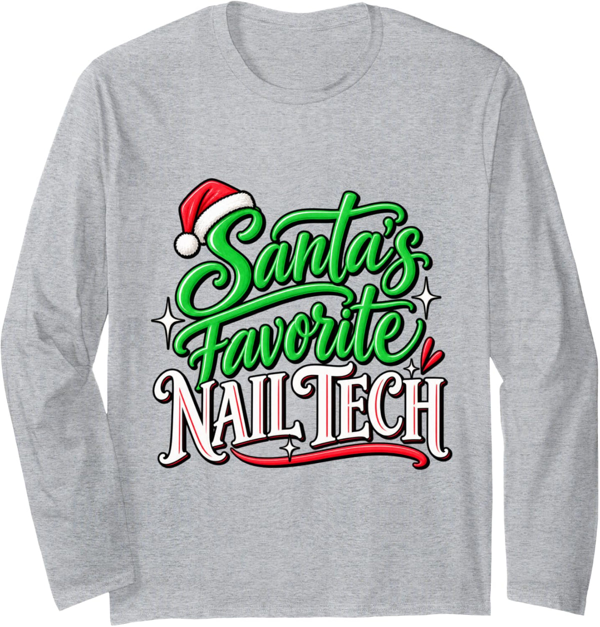 Santa's Favorite Nail Tech Christmas Manicurist Long Sleeve T-Shirt - Adult Unisex Heather Grey