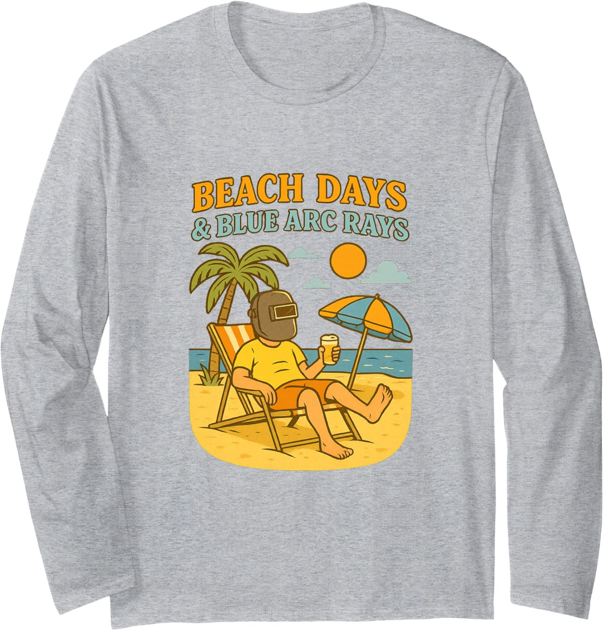 Beach Days and Blue Arc Rays Welding Humor Retro Art Long Sleeve T-Shirt - Adult Unisex Heather Grey