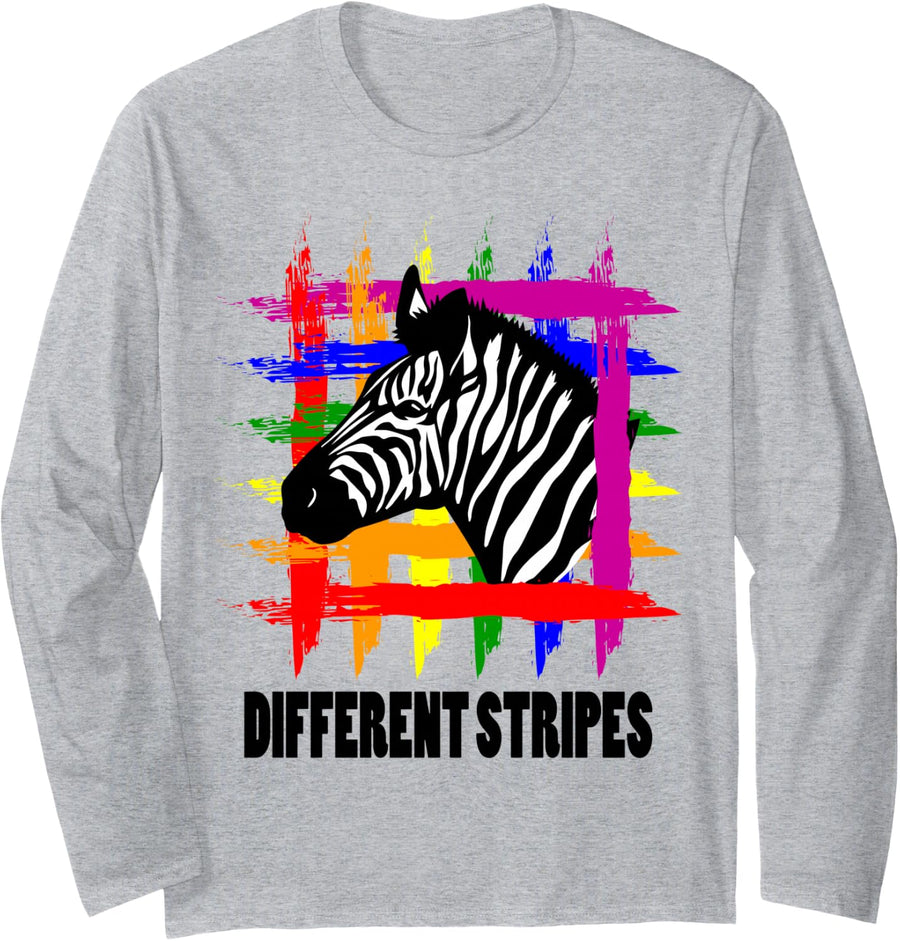 Rainbow Zebra Stripes LGBT Pride Month Different Stripes Long Sleeve T-Shirt - Adult Unisex Heather Grey