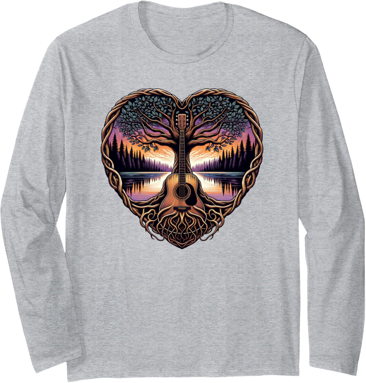 Acoustic Guitar Player Long Sleeve T-Shirt - Adult Unisex Heather Grey
