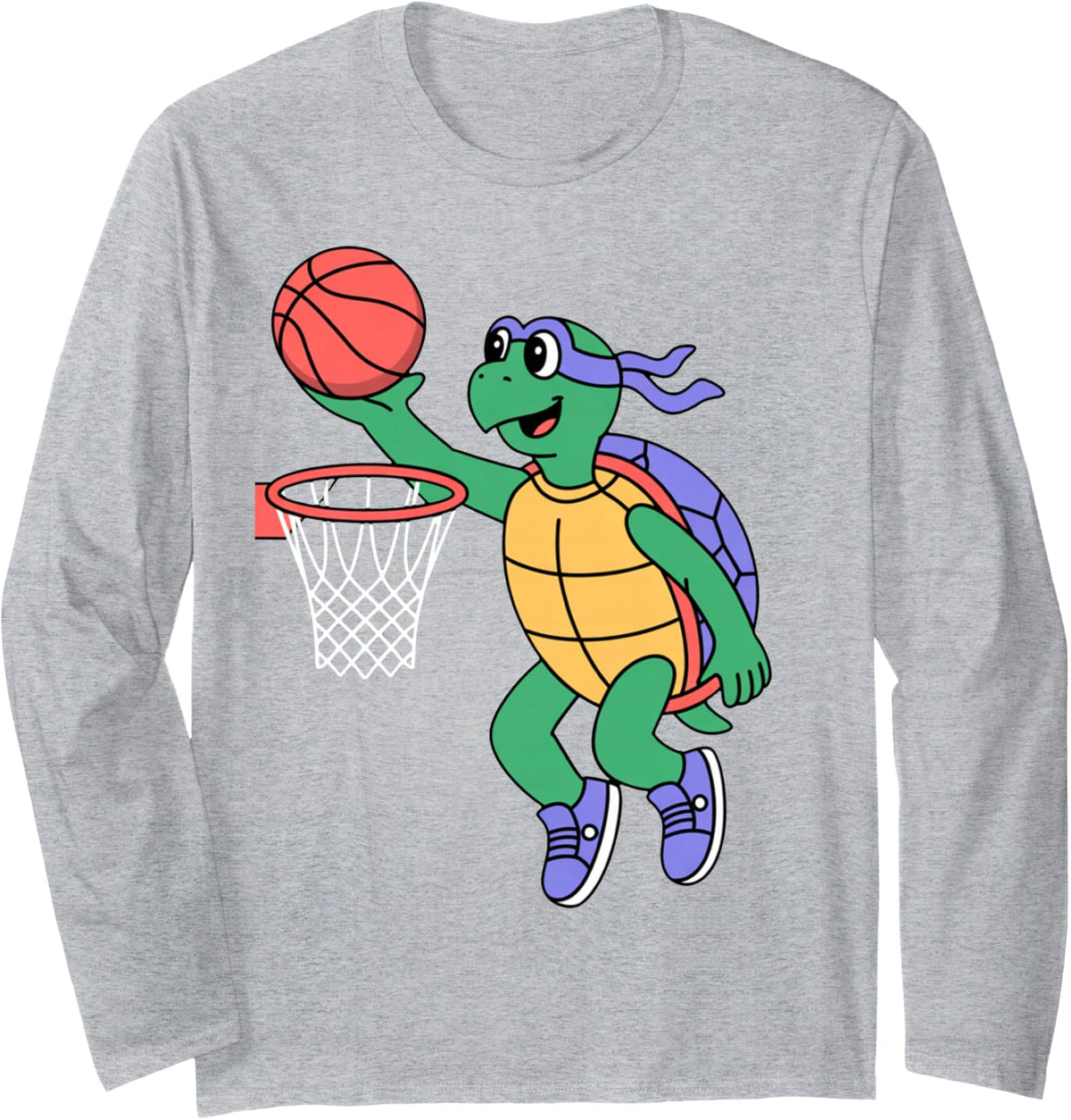 Turtle Playing Sports Wild Animal Turtles Basketball Long Sleeve T-Shirt - Adult Unisex Heather Grey