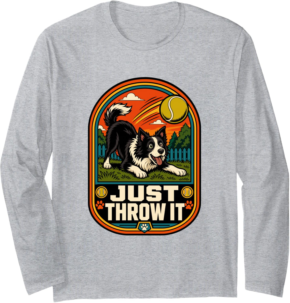 Just Throw It Funny Border Collie Mom or Dad Long Sleeve T-Shirt - Adult Unisex Heather Grey