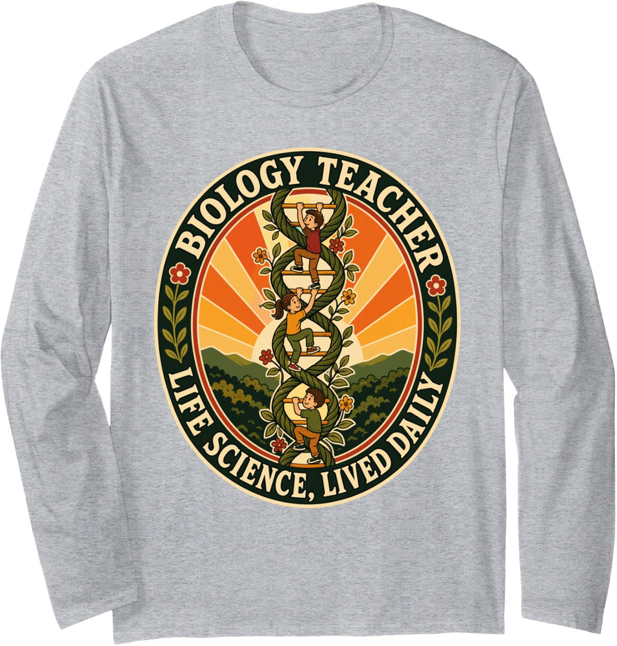 Biology Teacher Life Science Lived Daily DNA Long Sleeve T-Shirt - Adult Unisex Heather Grey