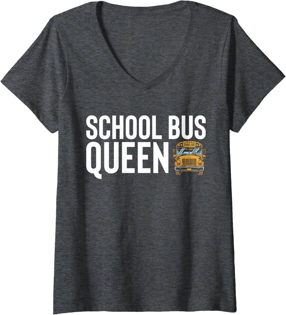 Women's School Bus Queen Bus Driver Life Back to School V-Neck T-Shirt - Dark Heather Grey