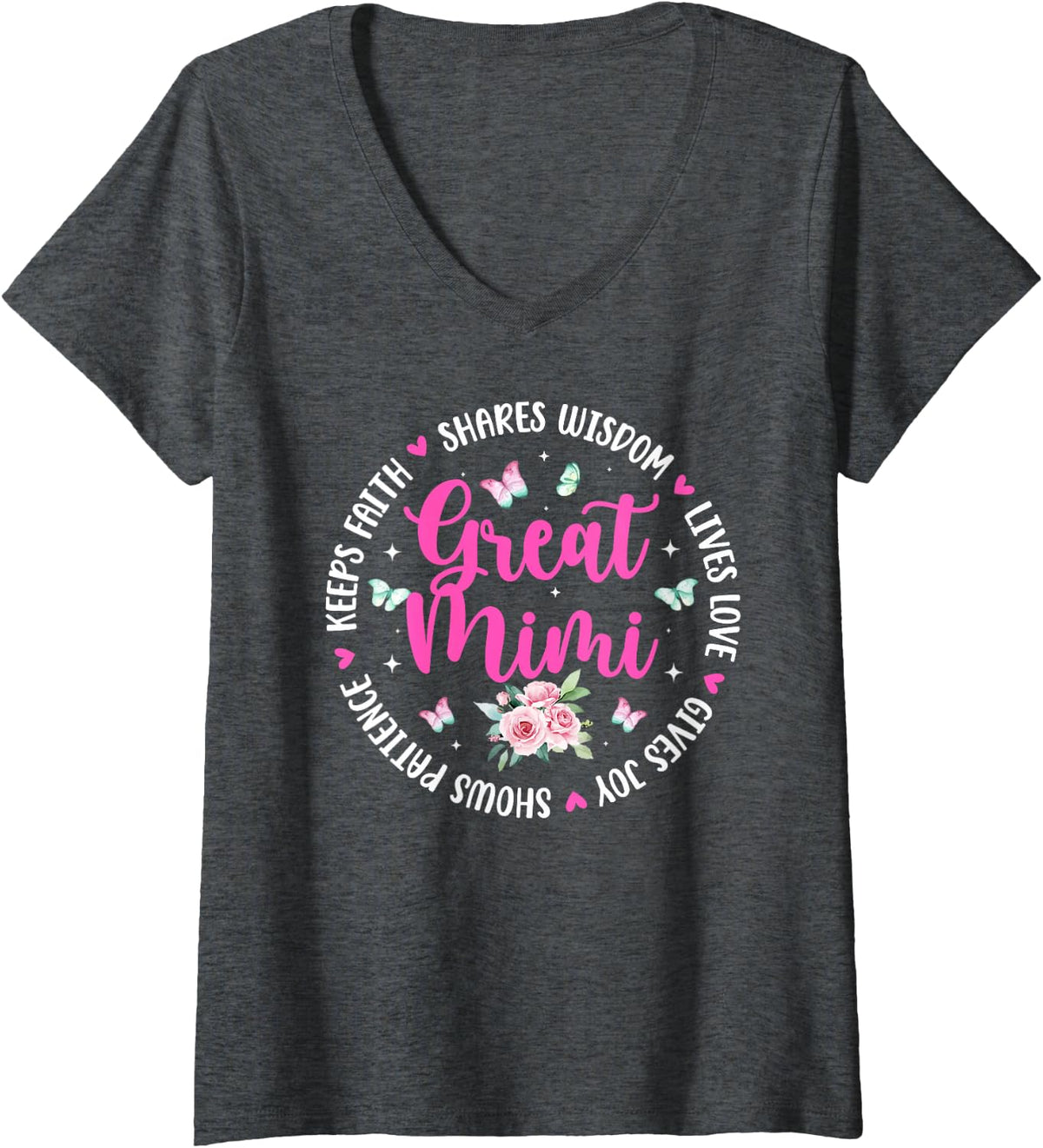 Women's Great Mimi Appreciation Great Mimi V-Neck T-Shirt - Dark Heather Grey