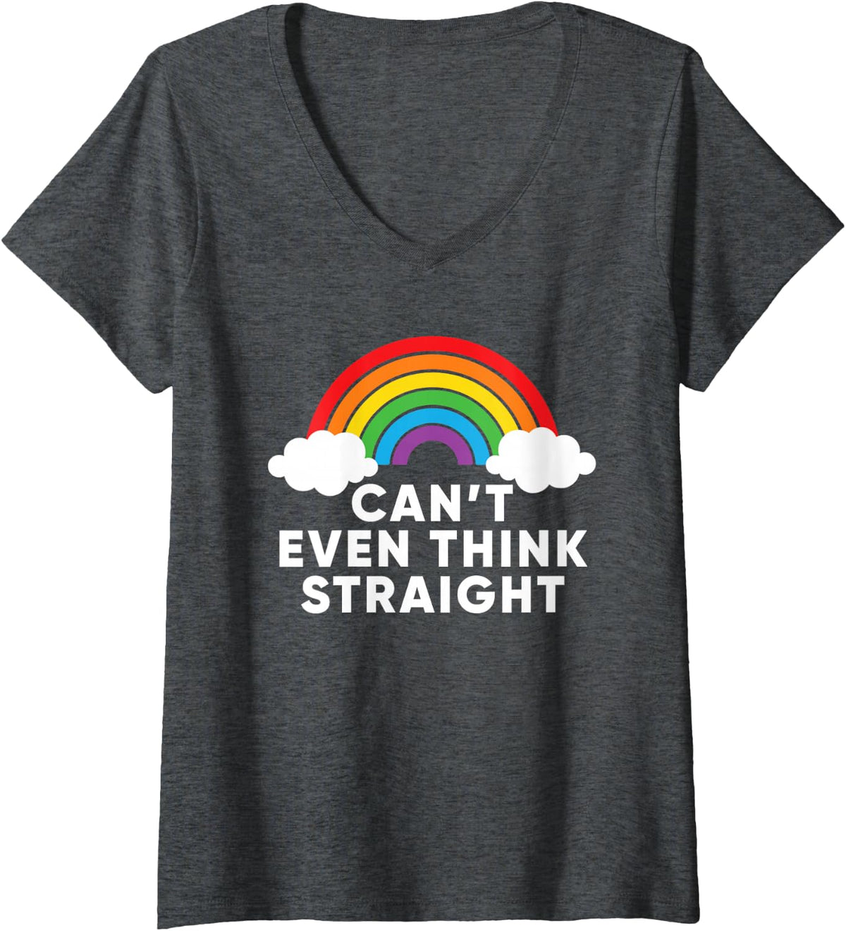 Women's Can Even Think Straight - LGBT Pride V-Neck T-Shirt - Dark Heather Grey