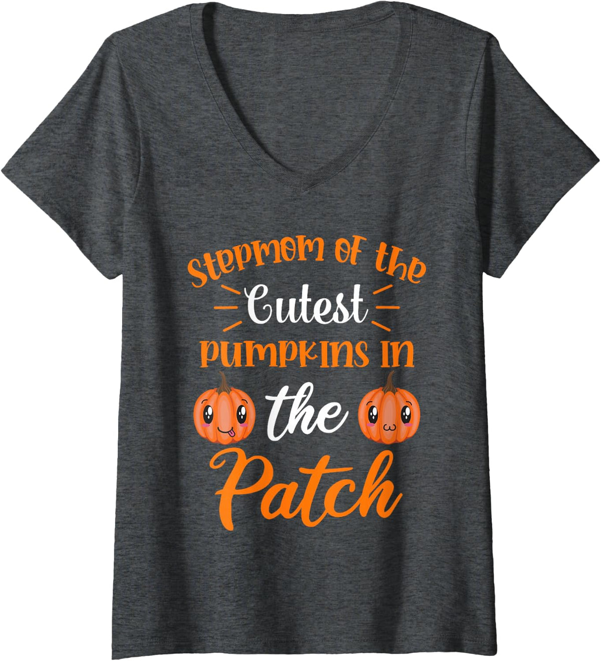 Women's Stepmom of The Cutest Pumpkins in Patch Thanksgiving V-Neck T-Shirt - Dark Heather Grey
