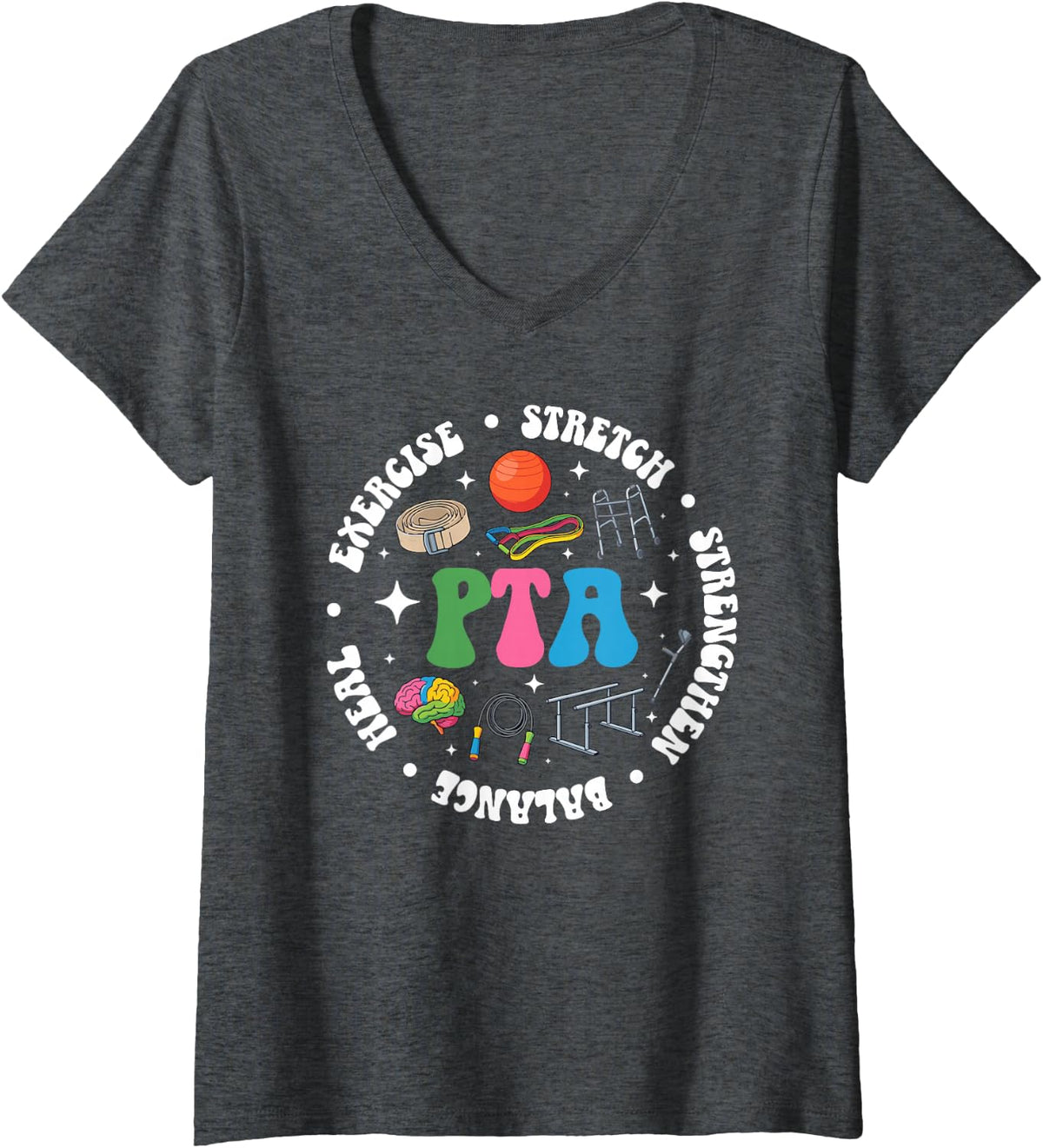 Women's PTA Appreciation Circle Physical Therapist Assistant V-Neck T-Shirt - Dark Heather Grey