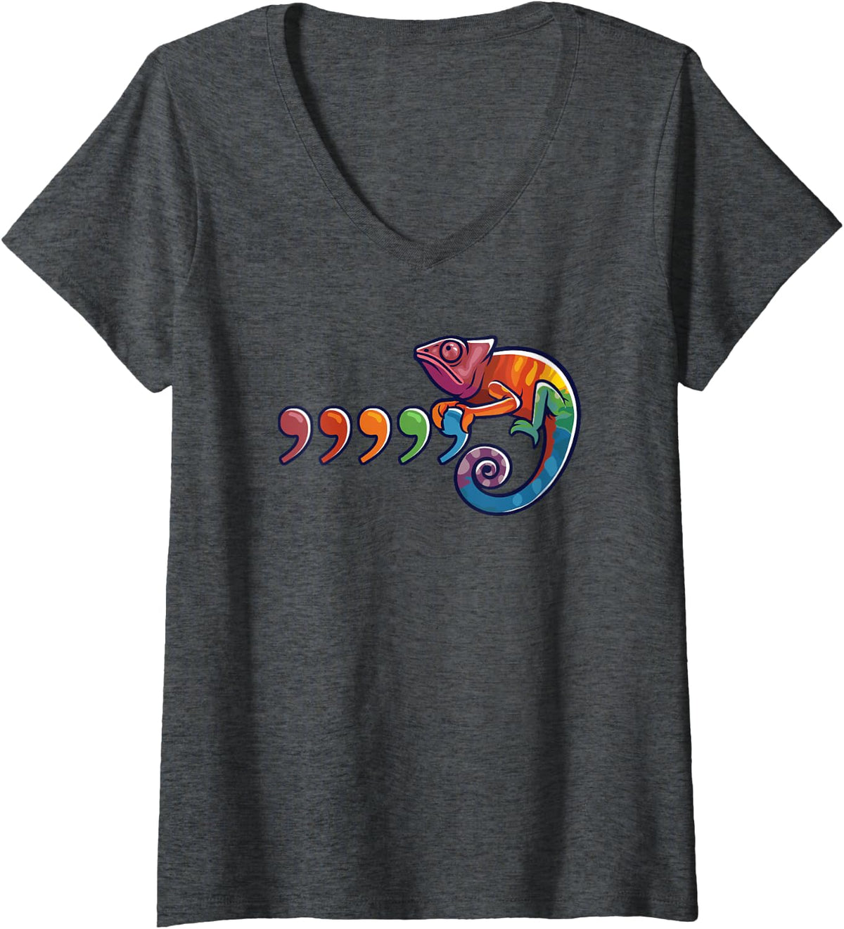 Women's Comma Chameleon Funny 80's Throwback THE ORIGINAL V-Neck T-Shirt - Dark Heather Grey