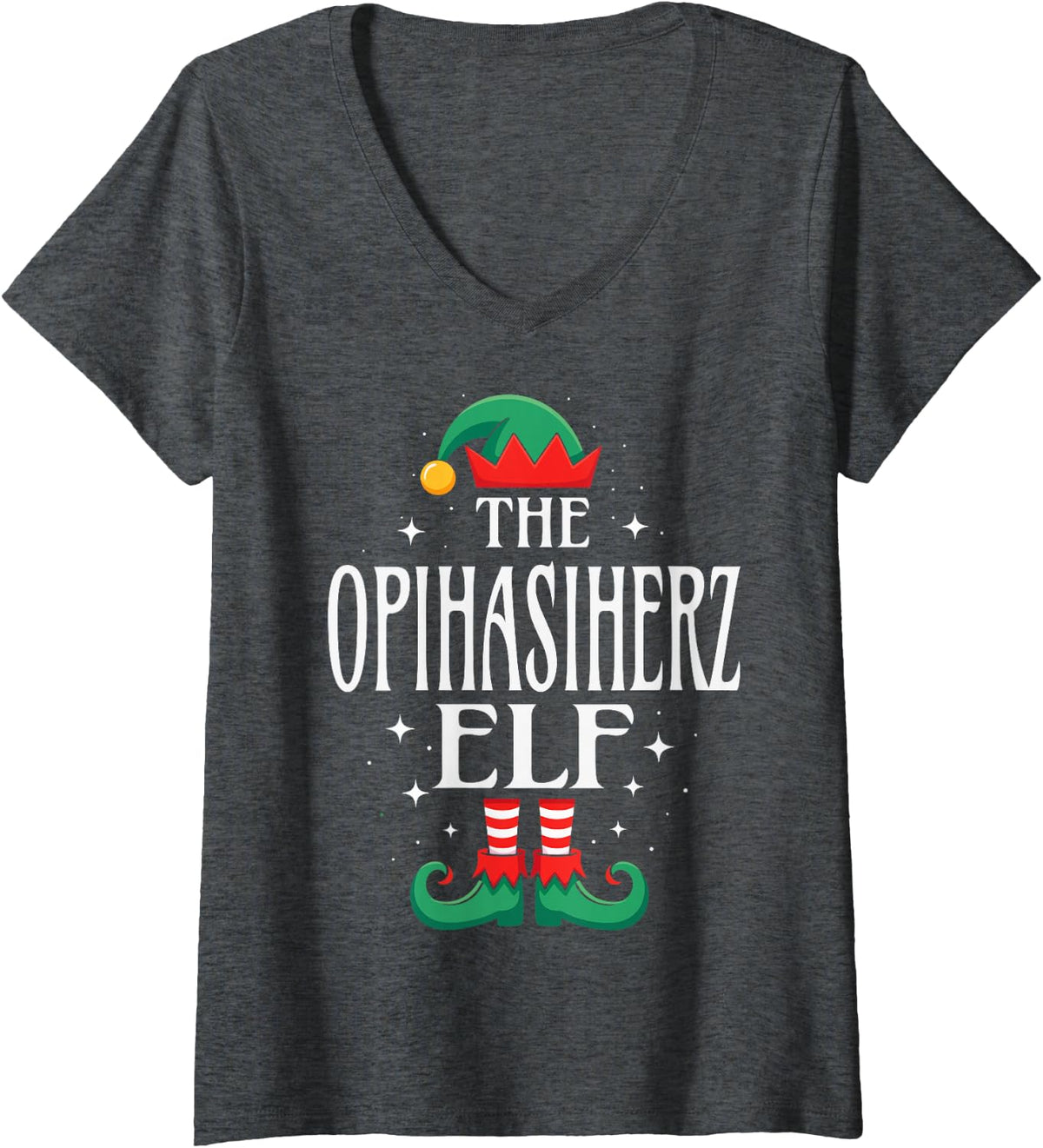 Women's The Opihasiherz Elf Christmas Grandpa Matching Family V-Neck T-Shirt - Dark Heather Grey
