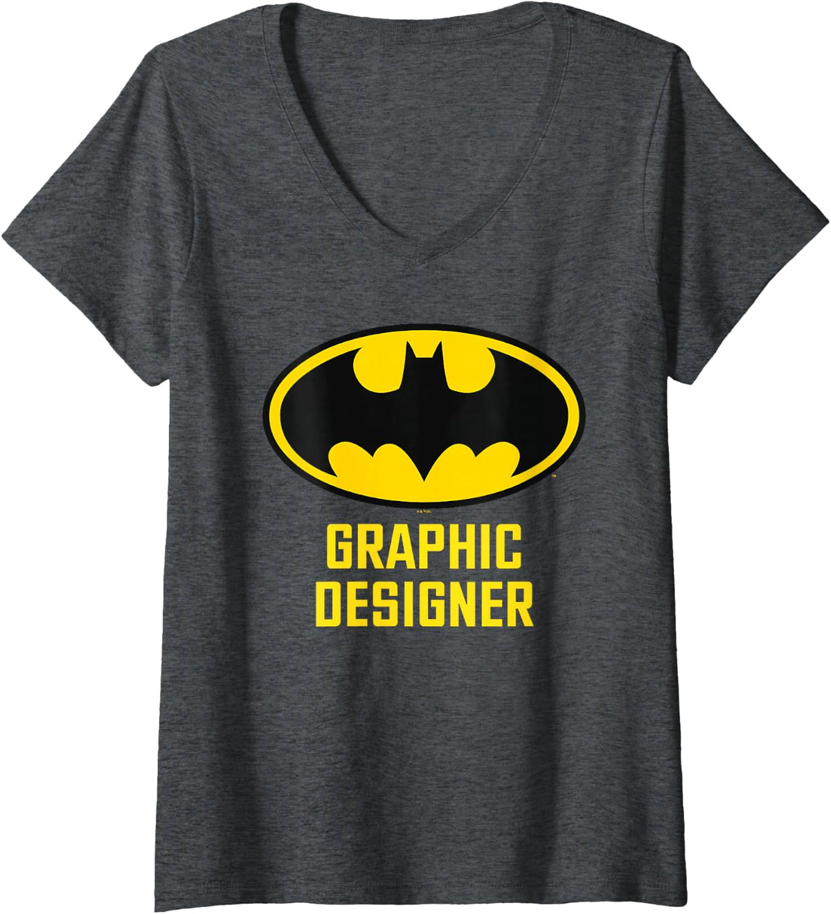 Women's Batman Bat Graphic Designer V-Neck T-Shirt - Dark Heather Grey