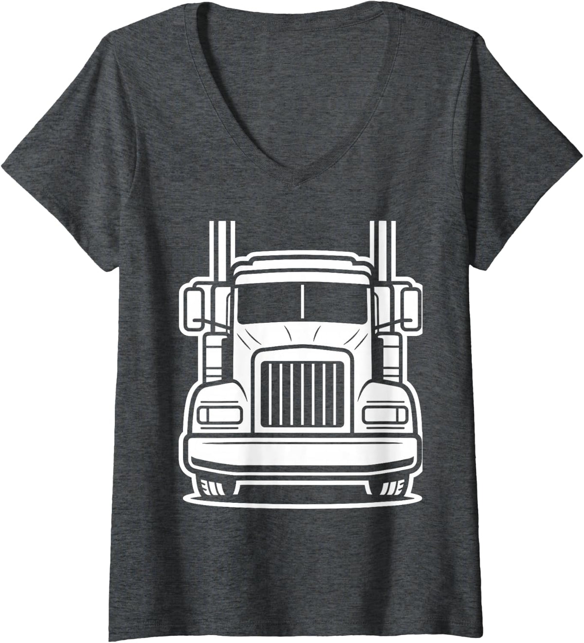 Women's Trucking Trucker Truck Driver Tee V-Neck T-Shirt - Dark Heather Grey