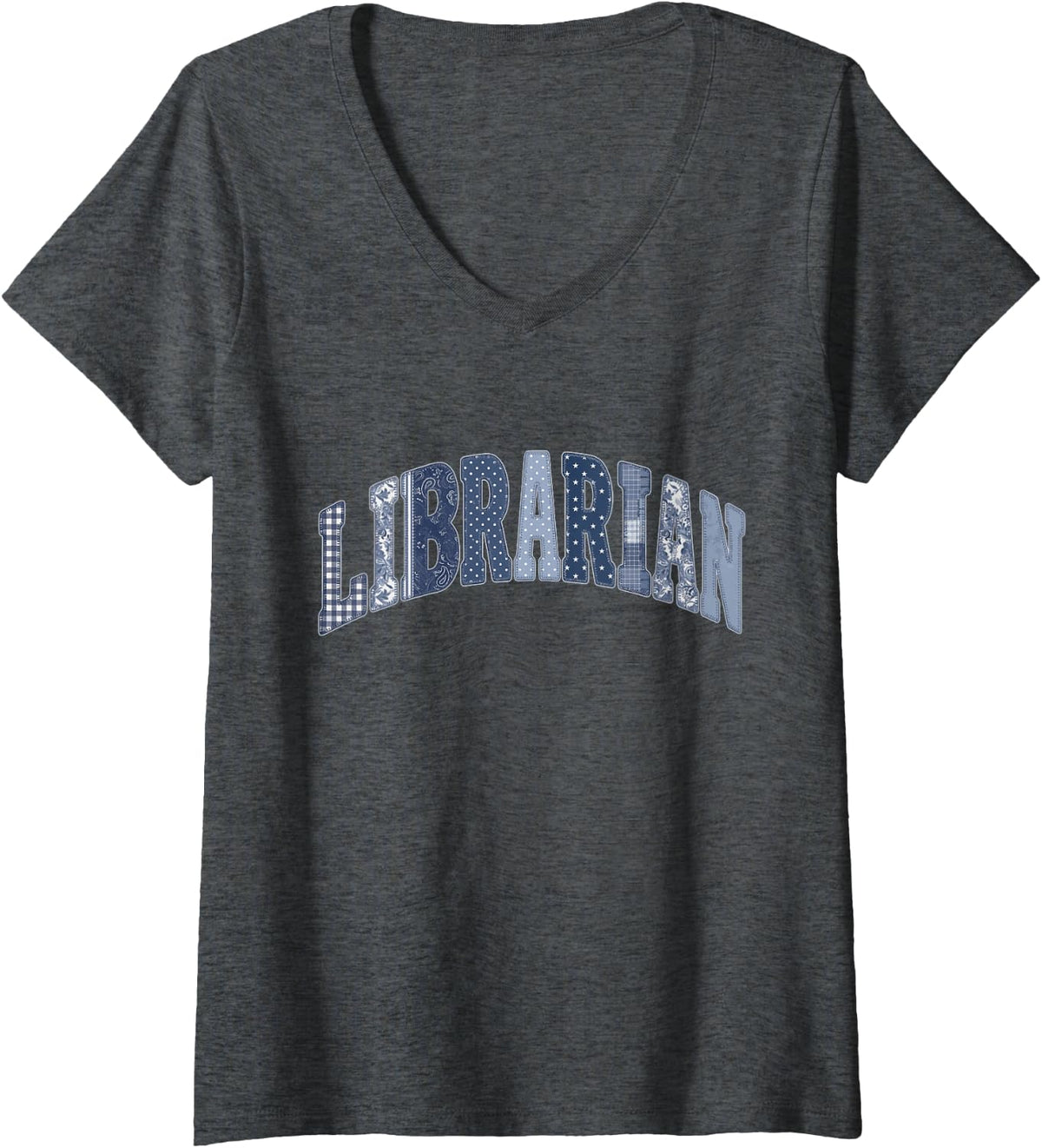 Women's Librarian Letters School Library Back to School Education V-Neck T-Shirt - Dark Heather Grey