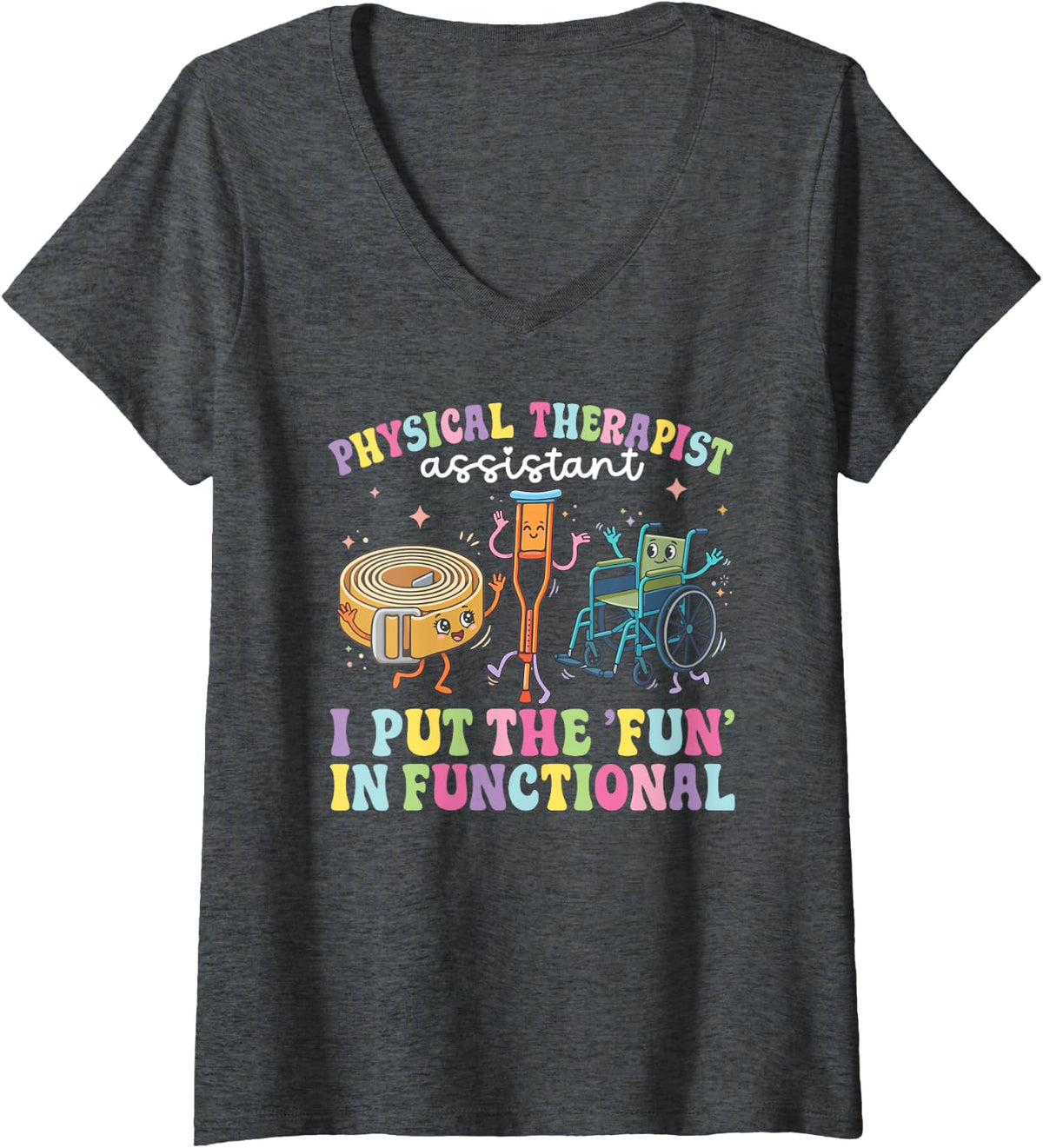Women's PTA Groovy Physical Therapist Assistant Appreciation V-Neck T-Shirt - Dark Heather Grey