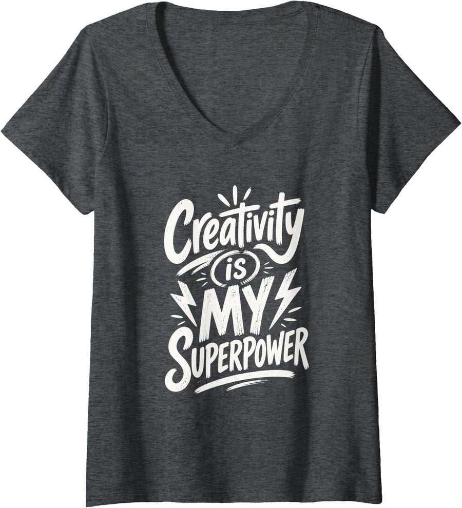 Women's Creativity is My Superpower V-Neck T-Shirt - Dark Heather Grey