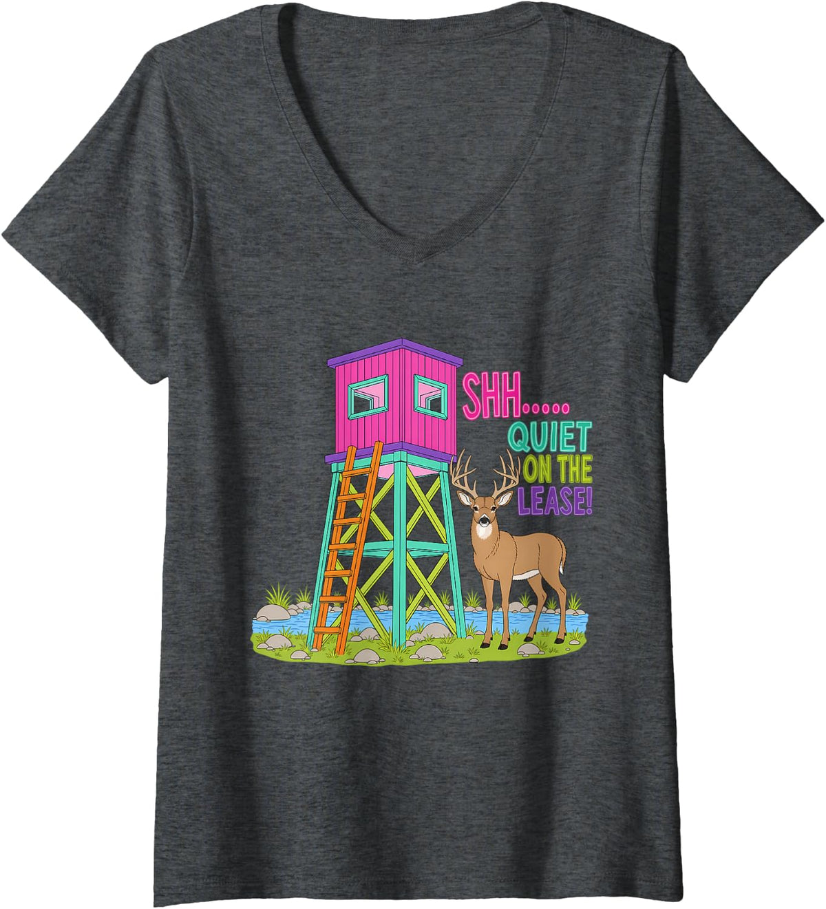 Women's Funny Hunter Shh Quiet On The Lease Deer Hunting Men Women V-Neck T-Shirt - Dark Heather Grey