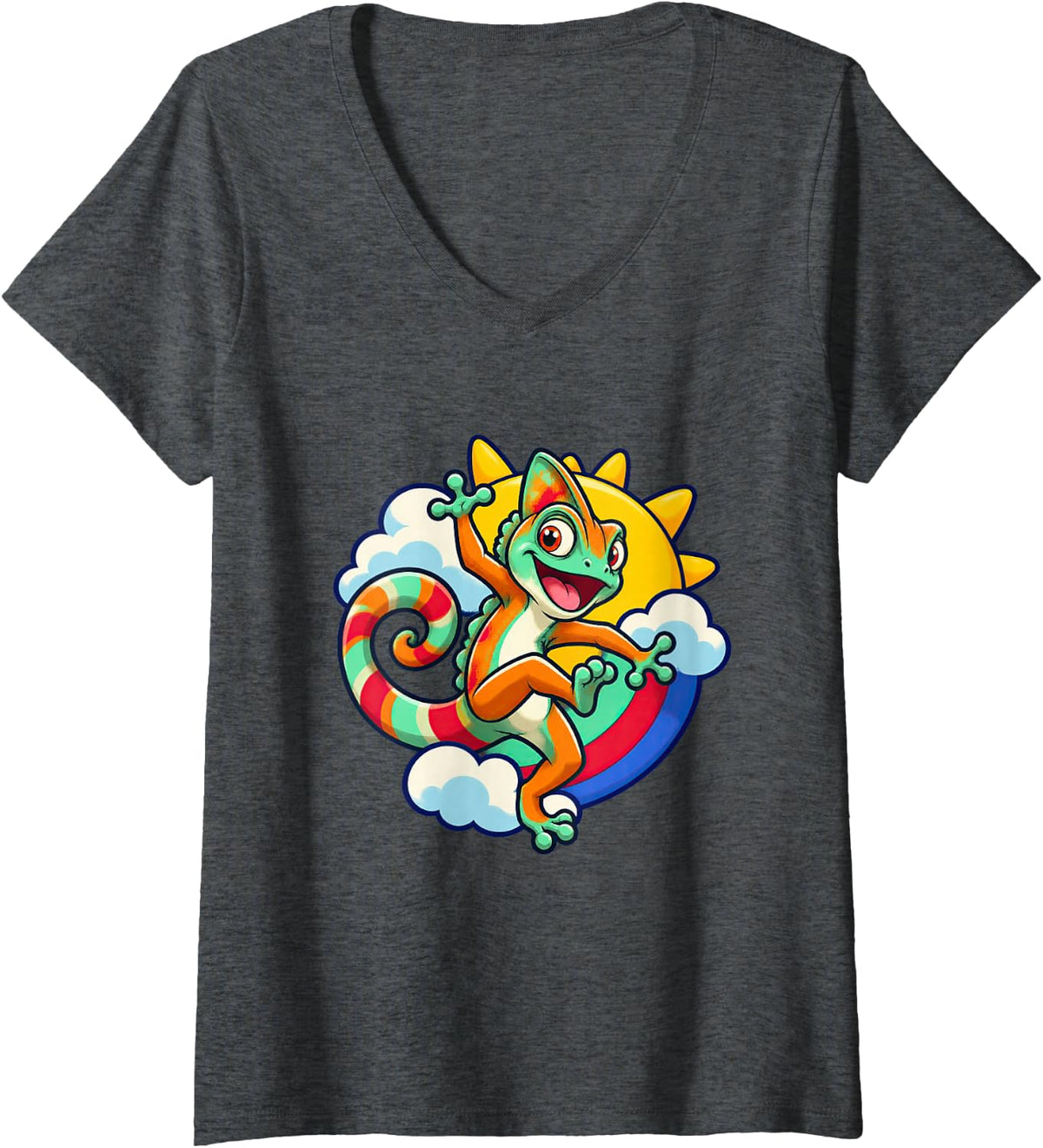 Women's Confident Dancing Chameleon V-Neck T-Shirt - Dark Heather Grey