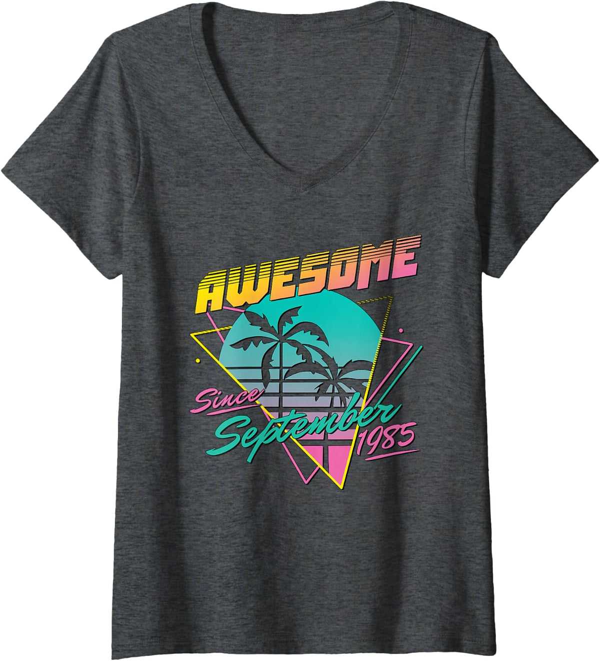 Women's Awesome Since September 1985 V-Neck T-Shirt - Dark Heather Grey
