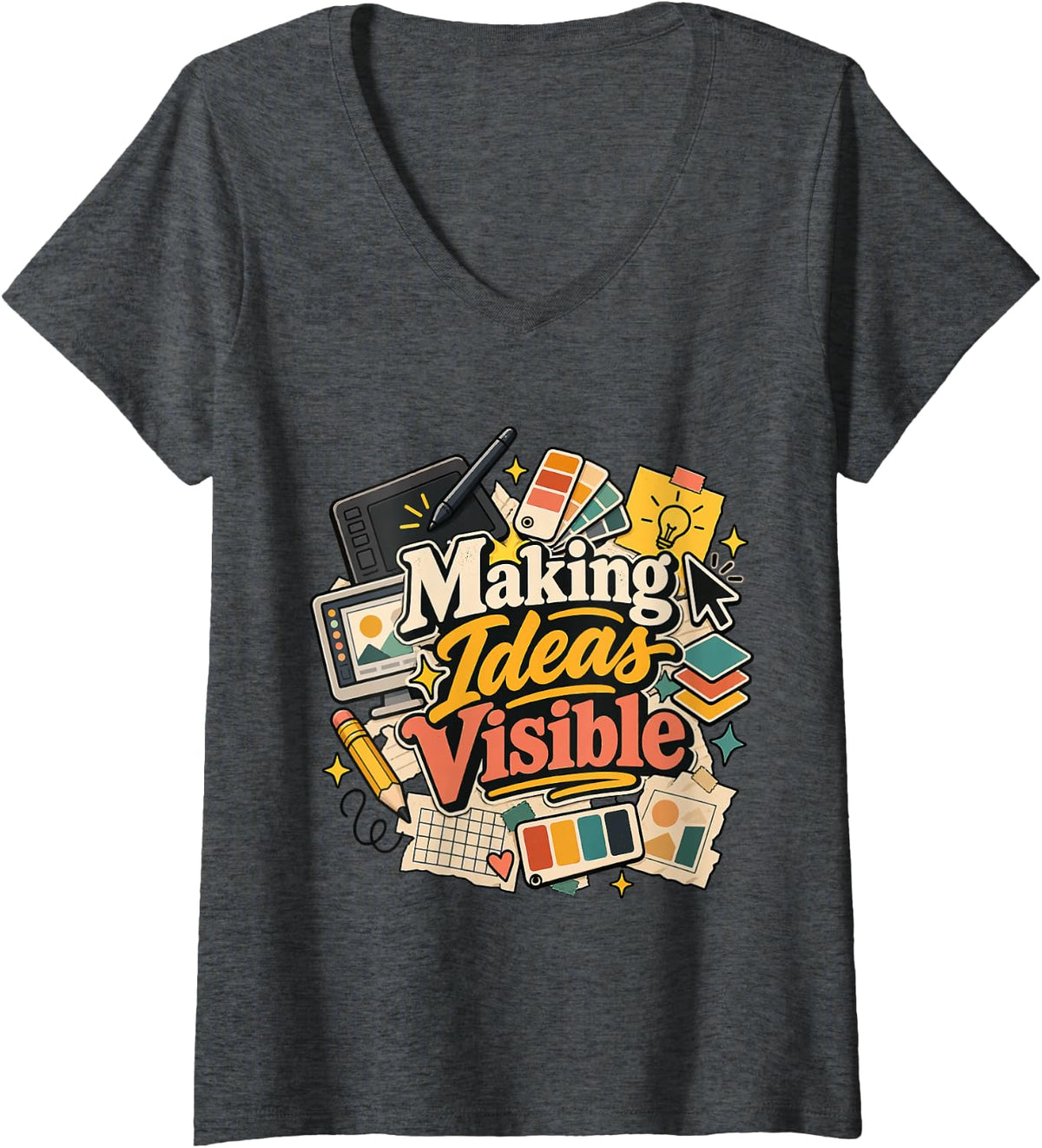 Women's Graphic Designer - Making Ideas Visible V-Neck T-Shirt - Dark Heather Grey