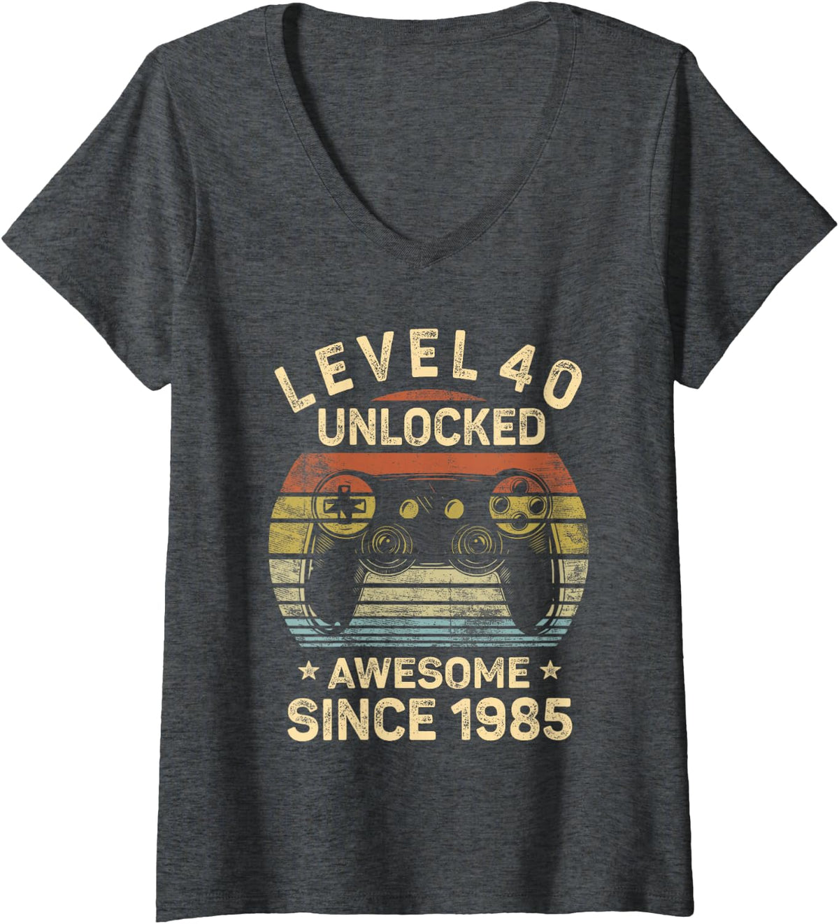 Women's Level 40 Unlocked 40th Birthday 40 Year Old Gifts Gamer Bday V-Neck T-Shirt - Dark Heather Grey