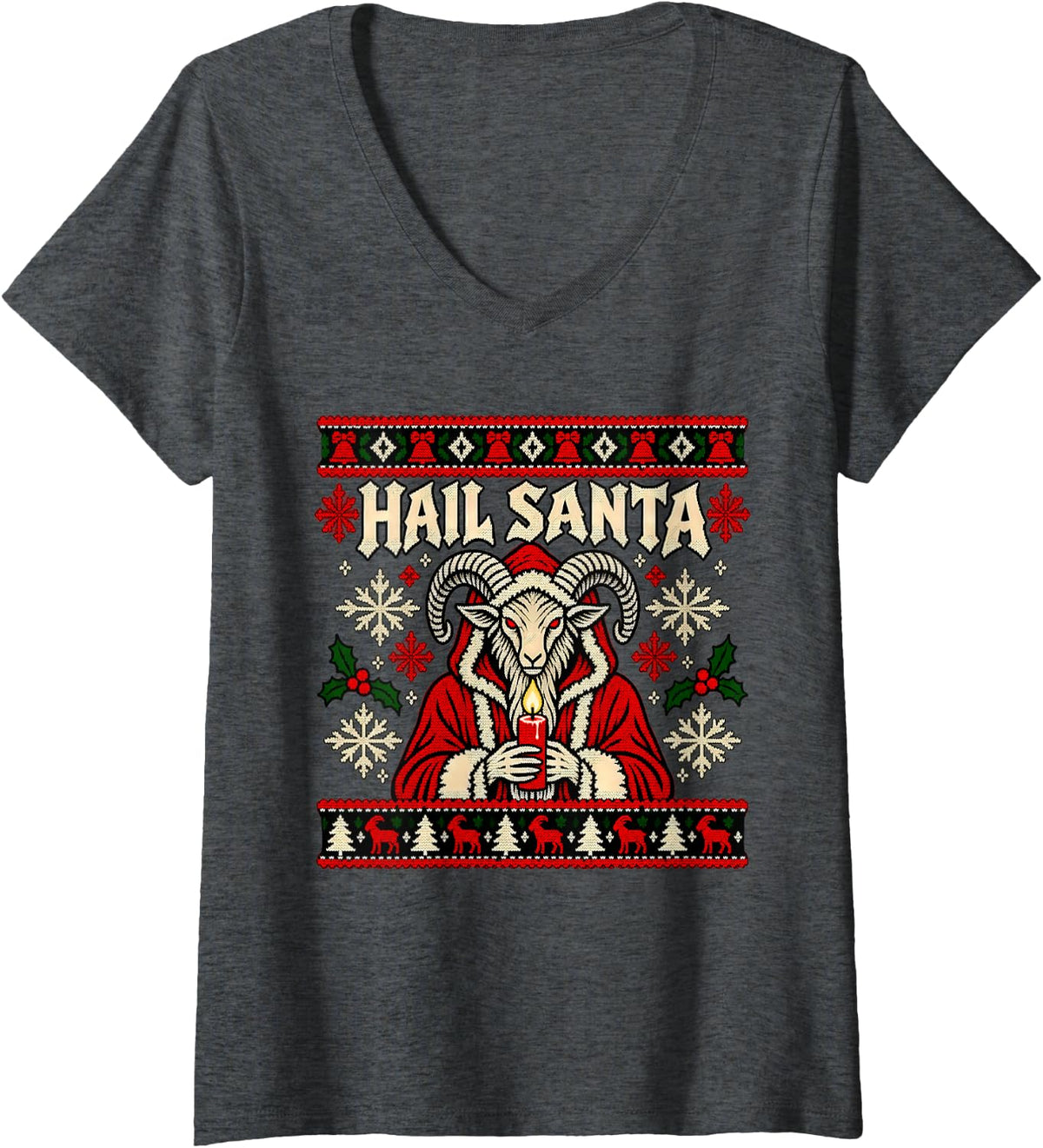 Women's Hail Santa Paganism Winter Solstice Yule Pagan Christmas V-Neck T-Shirt - Dark Heather Grey