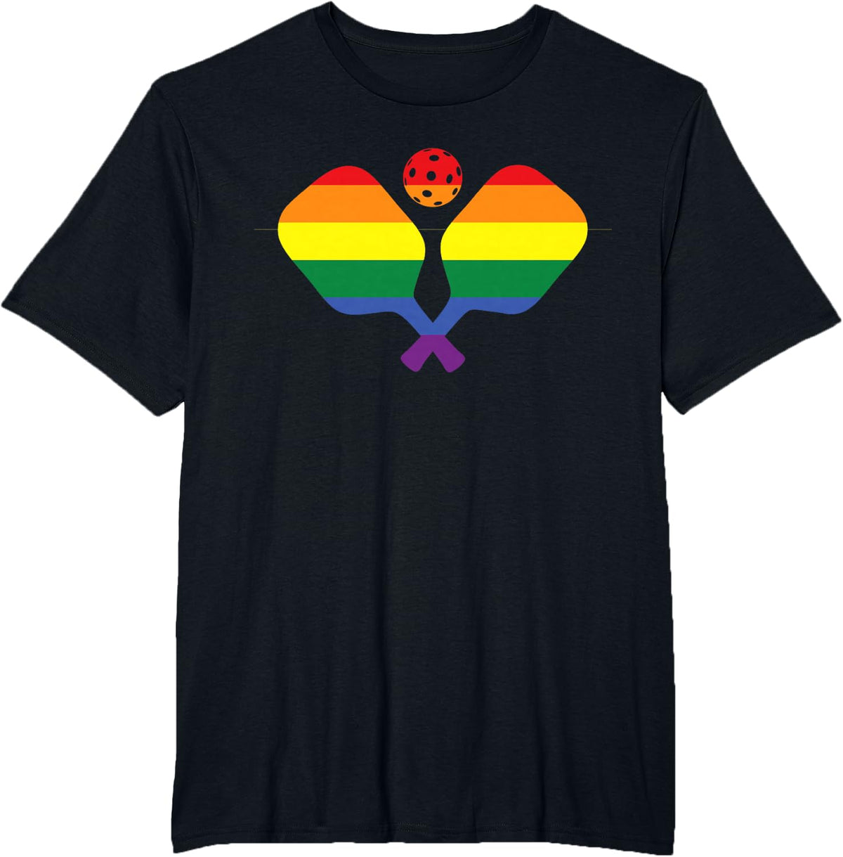 Pickleball Gay Pride Rainbow Ball and Paddles Gift T-Shirt - Black