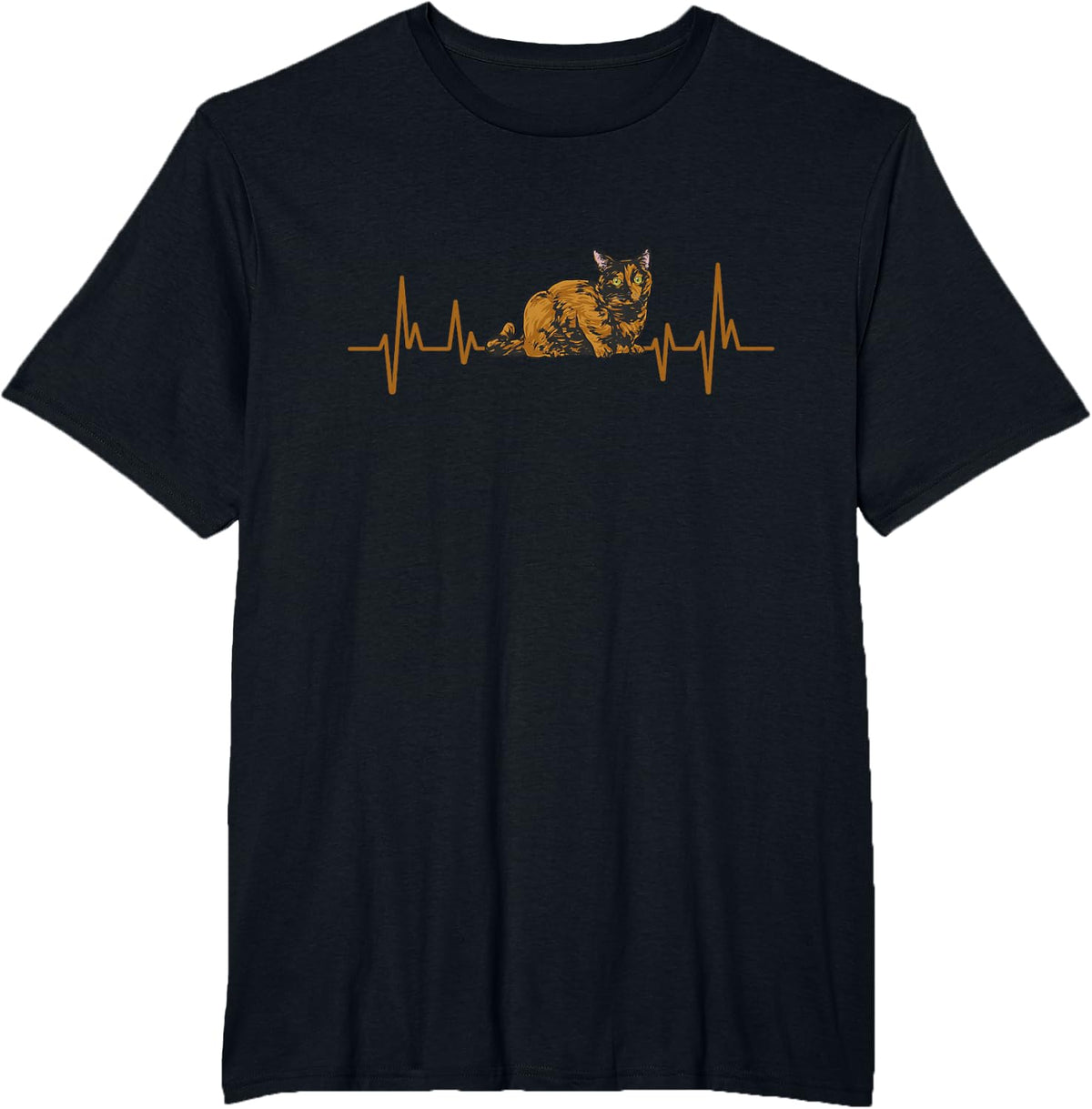 Tortoiseshell Cat Heartbeat Tortie Cat T-Shirt - Black