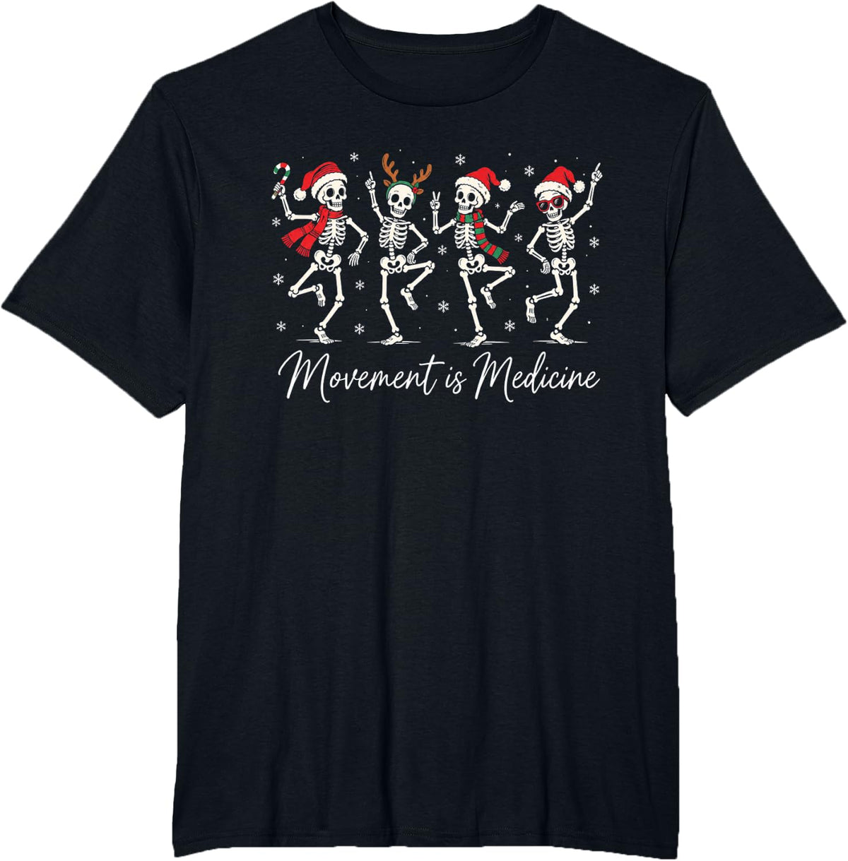 Movement is Medicine Dancing Skeleton Christmas PT Physical T-Shirt - Black