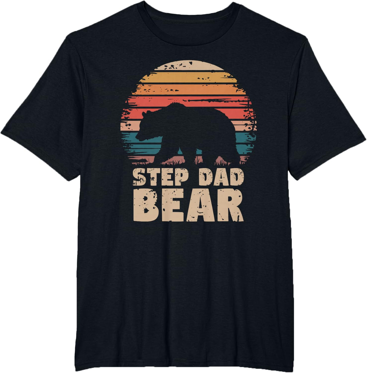Step-Dad Bear Vintage Retro Funny Father's Day StepDad T-Shirt - Black