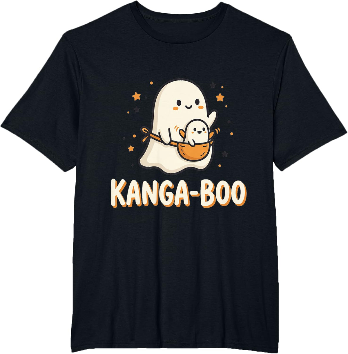 Cute Kawaii Mama Ghost Baby Ghost Halloween Pun Stars Design T-Shirt - Black