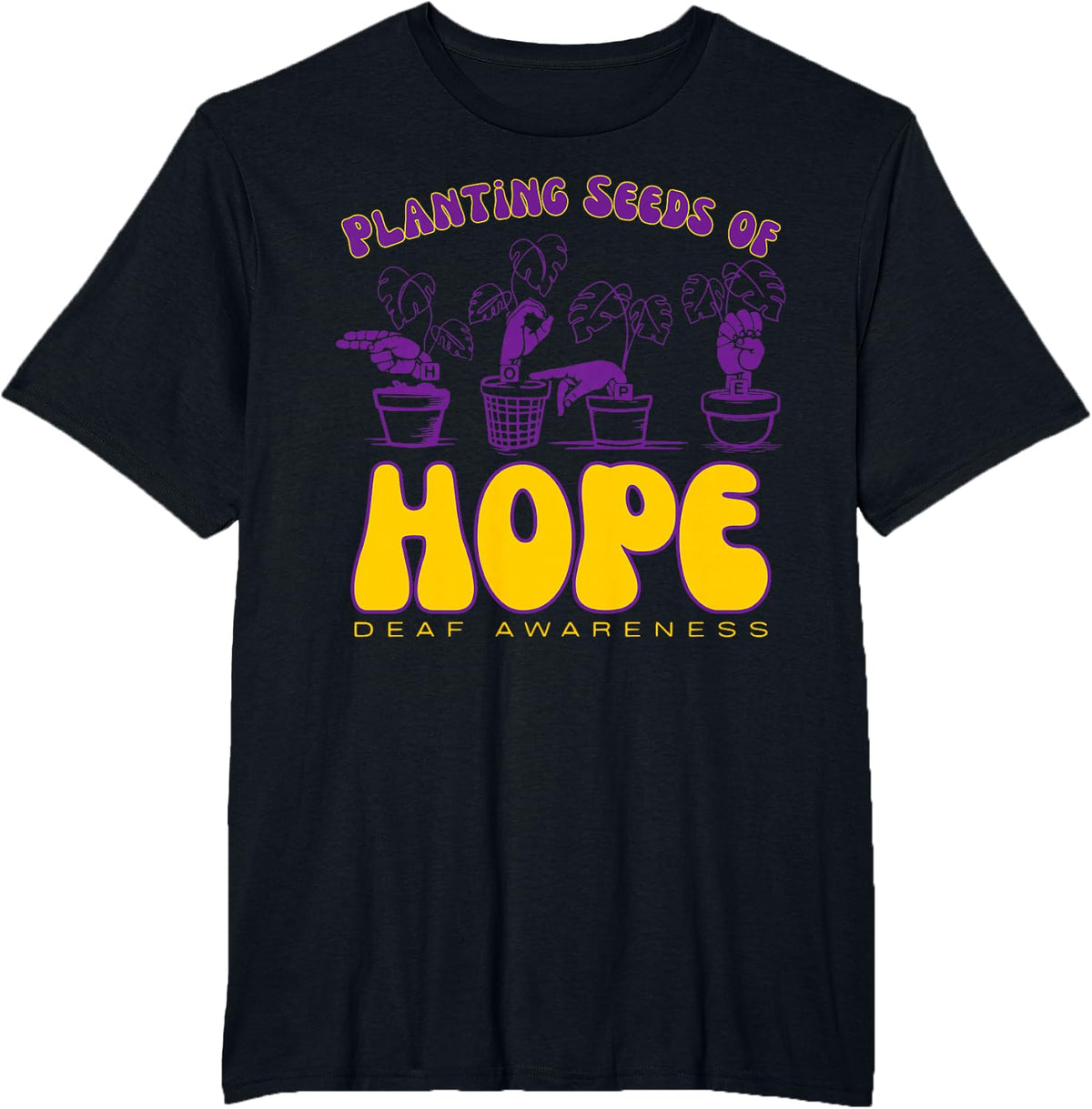 Deaf Awareness Plant ASL Sign Language Teacher Interpreters T-Shirt - Black