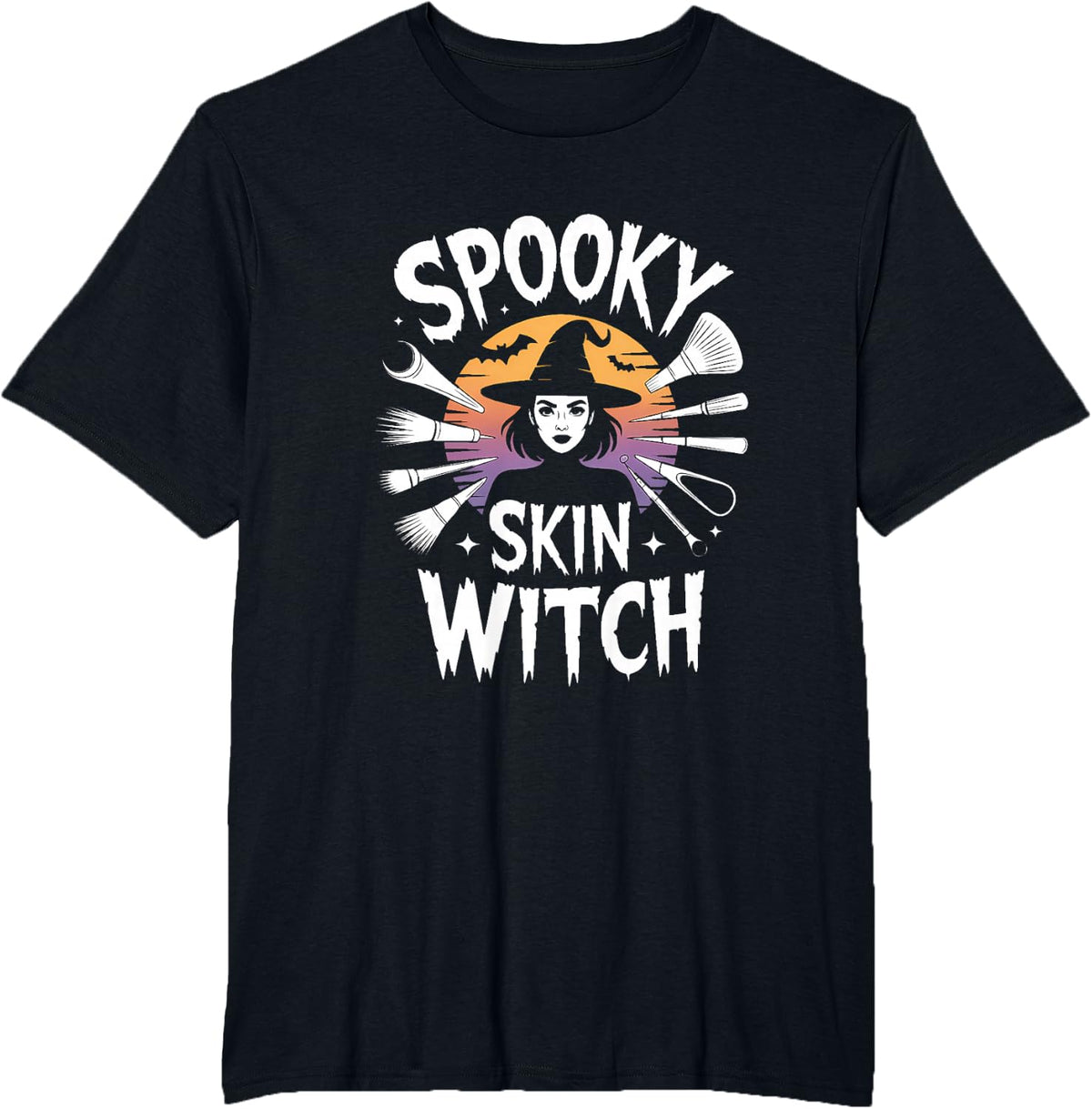 Spooky Skin Witch Halloween Esthetician Retro T-Shirt - Black