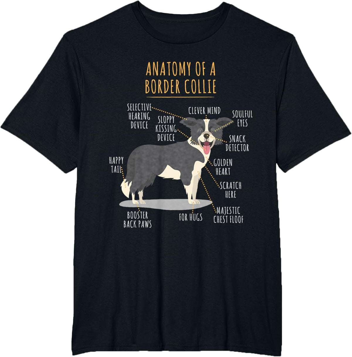 Funny Anatomy Of A Border Collie Intelligent Dog Breed T-Shirt - Black