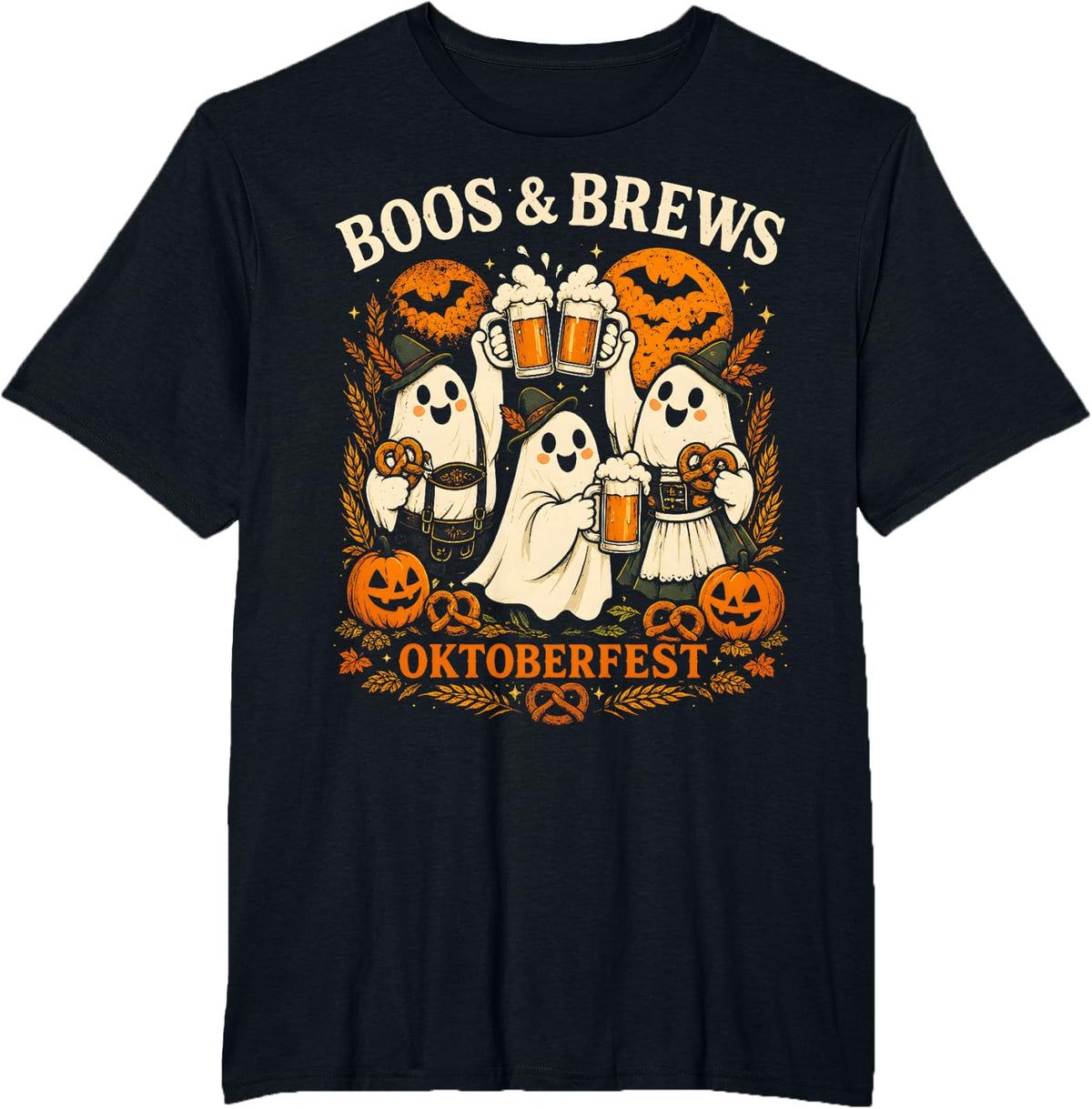Boos and Brews Oktoberfest Halloween Ghost Men Women T-Shirt - Black