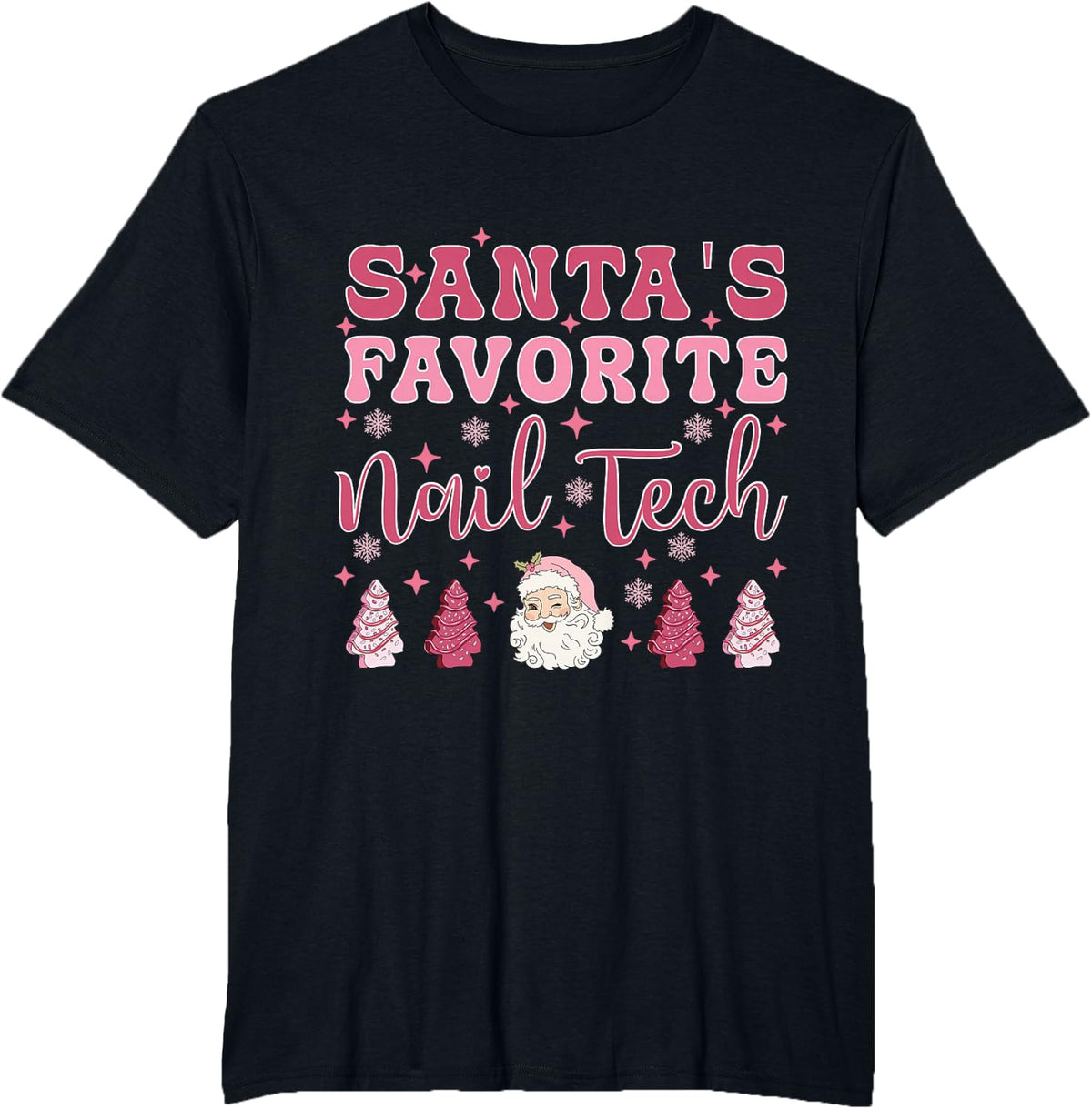 Santa's Favorite Nail Tech Christmas T-Shirt - Black