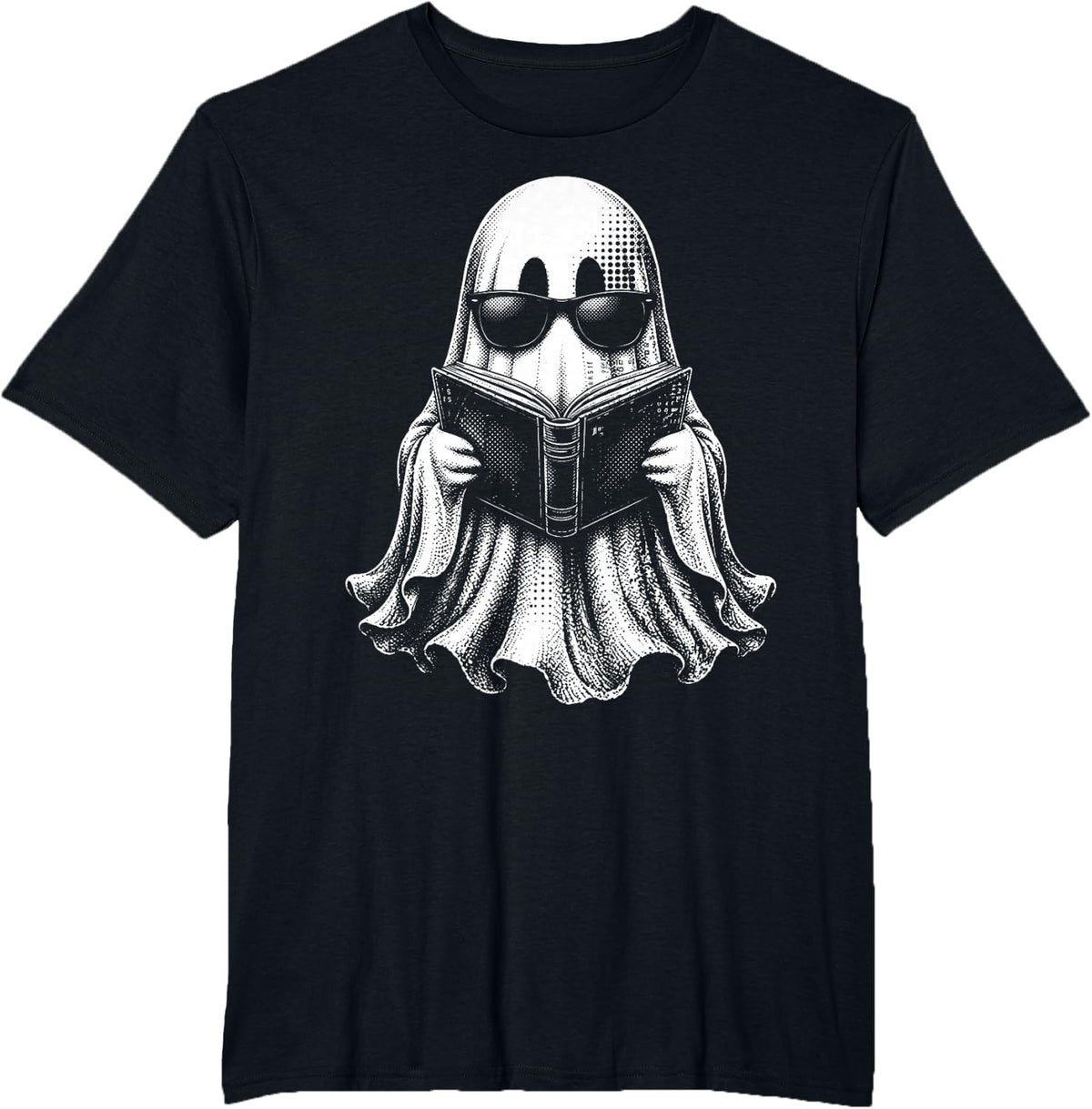 Cool Ghost Reading Book Sunglasses Halloween Book Lover Meme T-Shirt - Black
