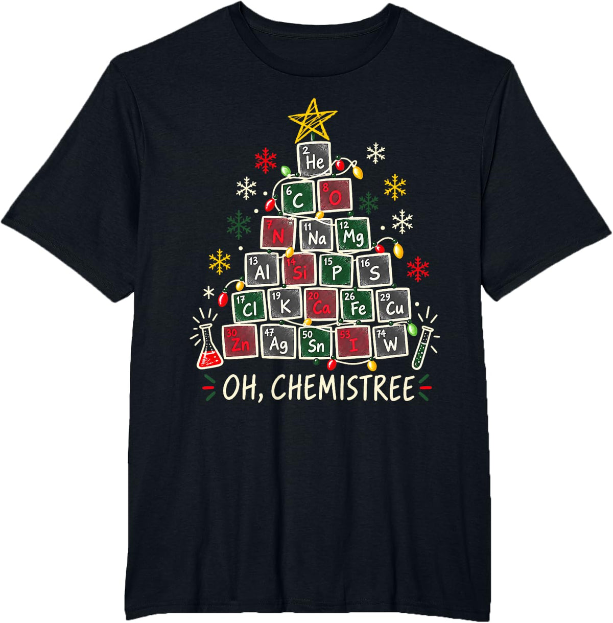 Oh Chemistree Chemistry Christmas Tree Light Scientist Xmas T-Shirt - Black