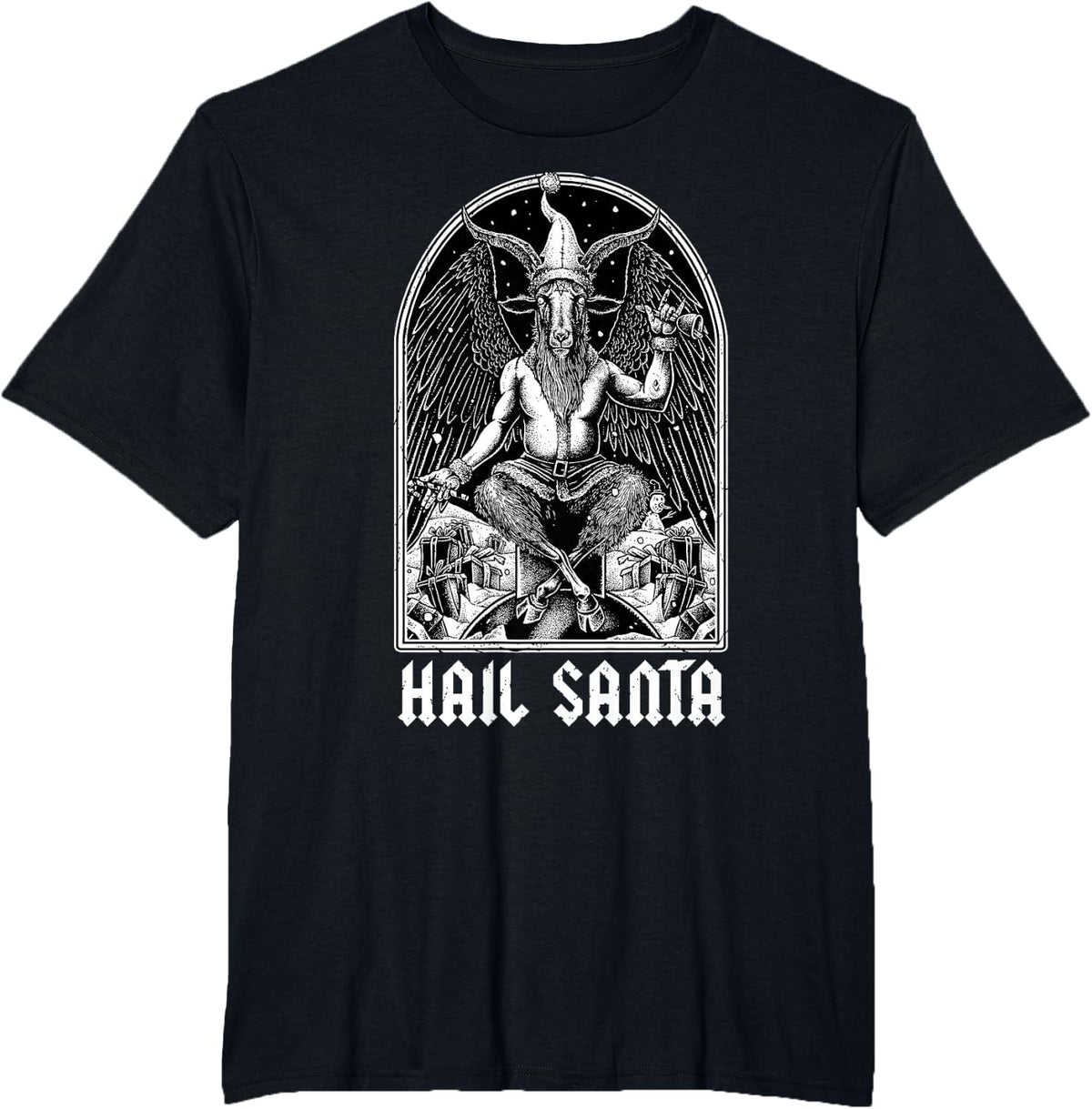 Hail Santa Baphomet Gothmas Krampus Gothic Goat Christmas T-Shirt - Black