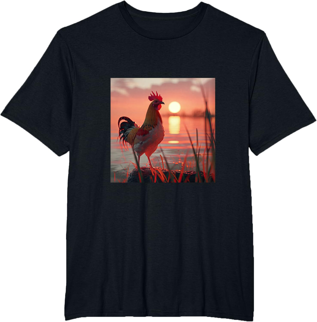 Vintage Sunset Chicken T-Shirt - Black