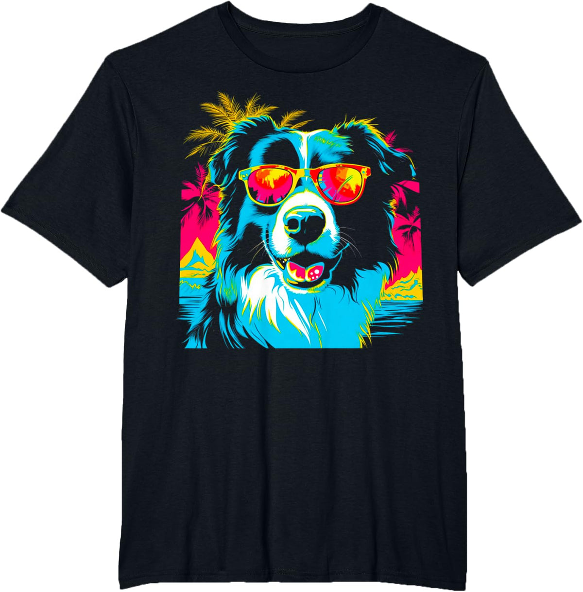 Border Collie Dog Sunglasses T-Shirt - Black