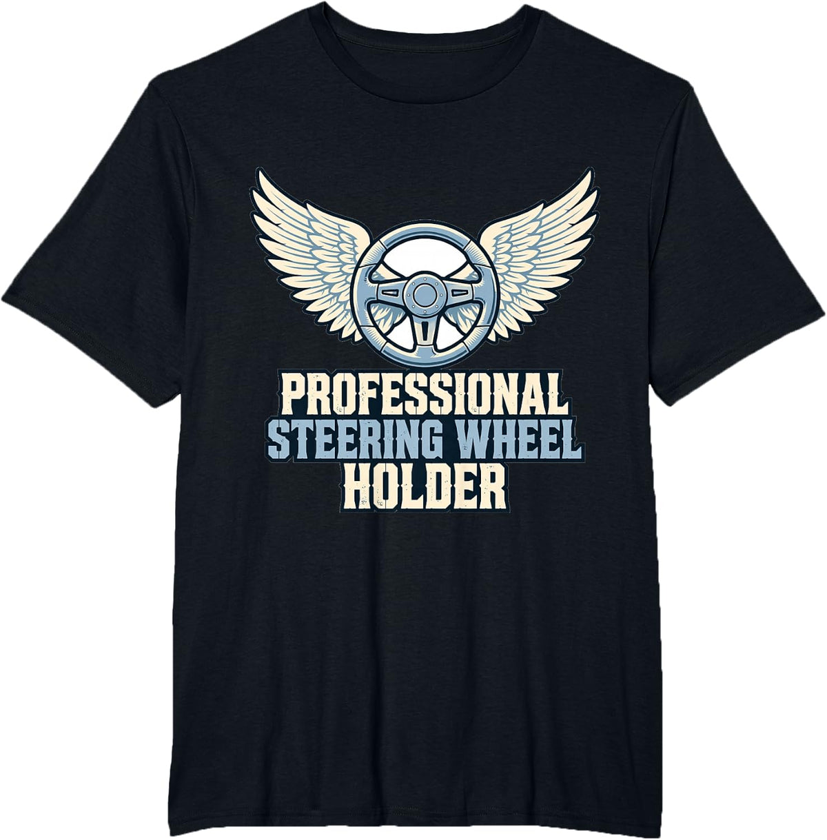 Professional Steering Wheel Holder Trucker Design T-Shirt - Black